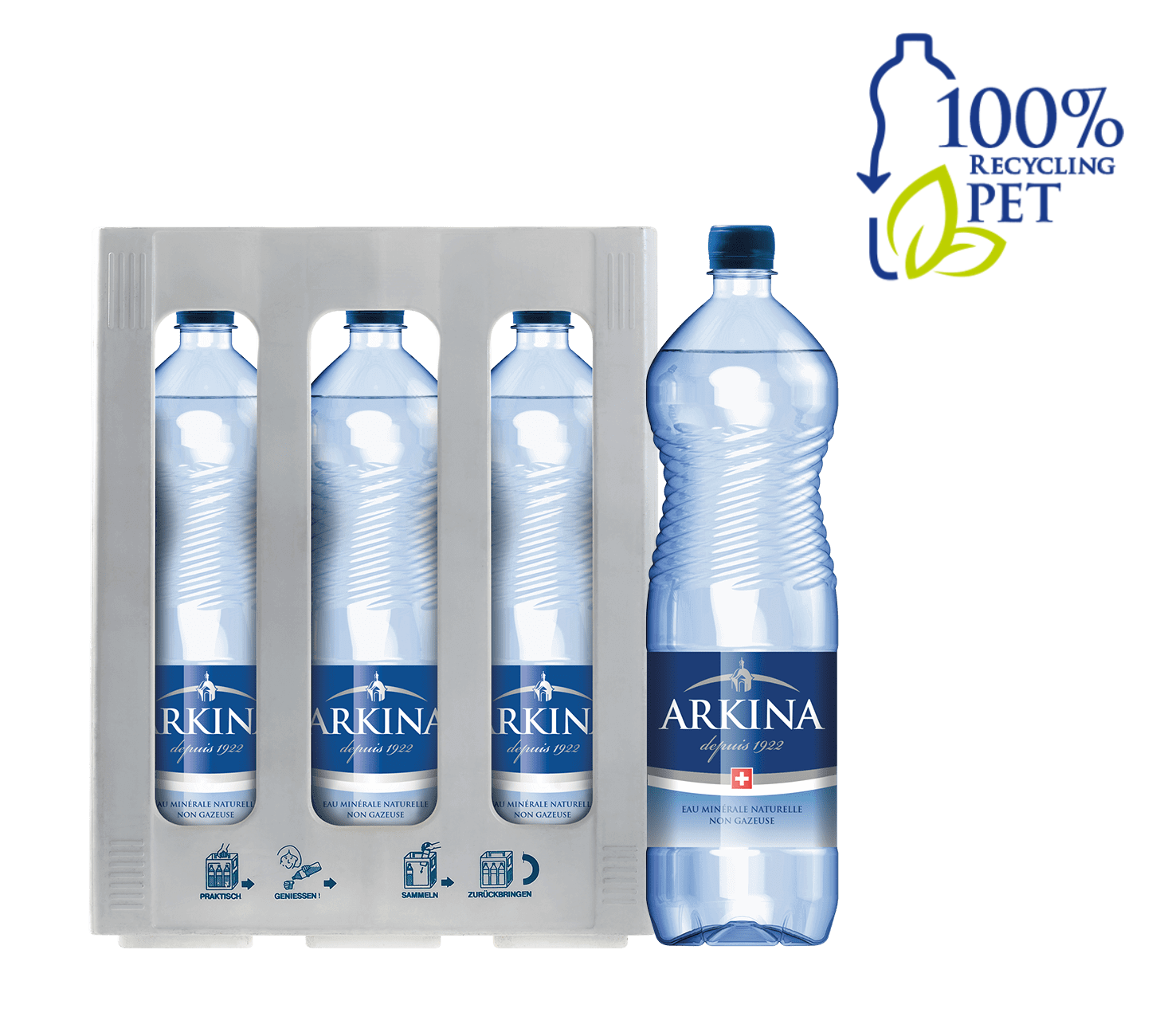 DE: Arkina Blau ohne Kohlensäure 150cl 6-Harasse – stilles Mineralwasser in grossen PET-Flaschen.
FR: Arkina Bleu sans gaz 150cl 6-Harasse – eau minerale plate en grandes bouteilles PET.
IT: Arkina Blu senza gas 150cl 6-Harasse – acqua minerale naturale senza bollicine in grandi bottiglie PET.
Keywords: mineralwasser, wasser, ohne kohlensaeure, still, 150cl pack, feldschloesschen-getraenkeshop
