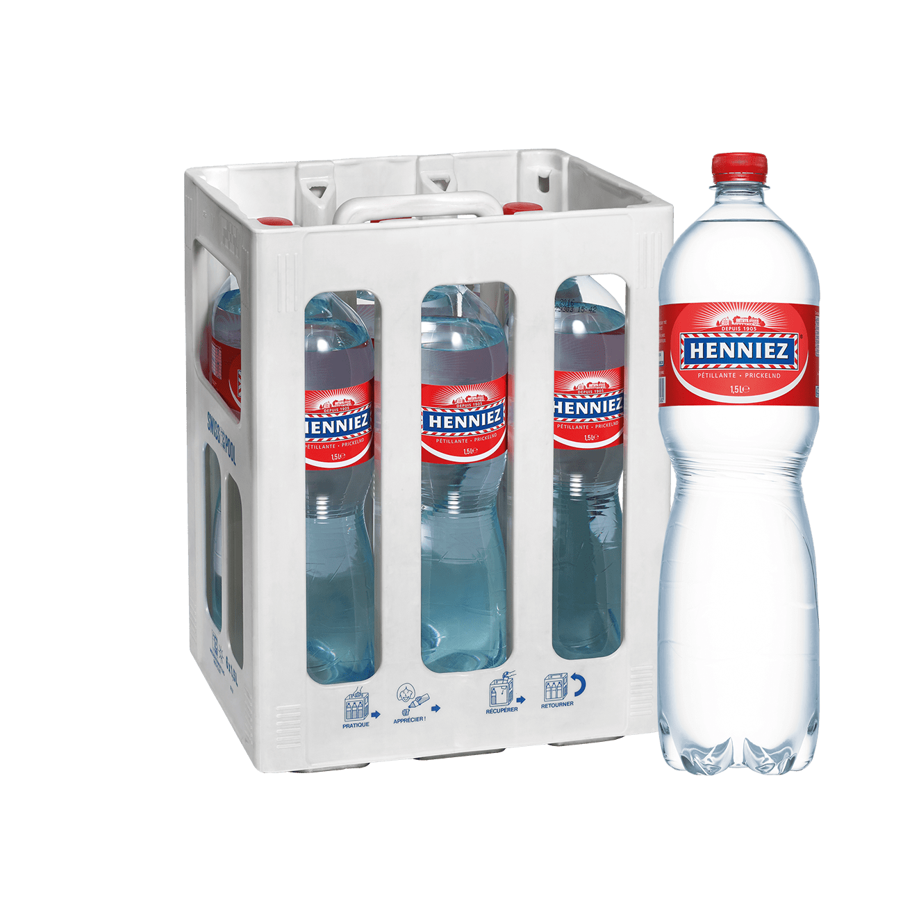 Henniez rot mit Kohlensäure Wasser 150cl 6-Harasse