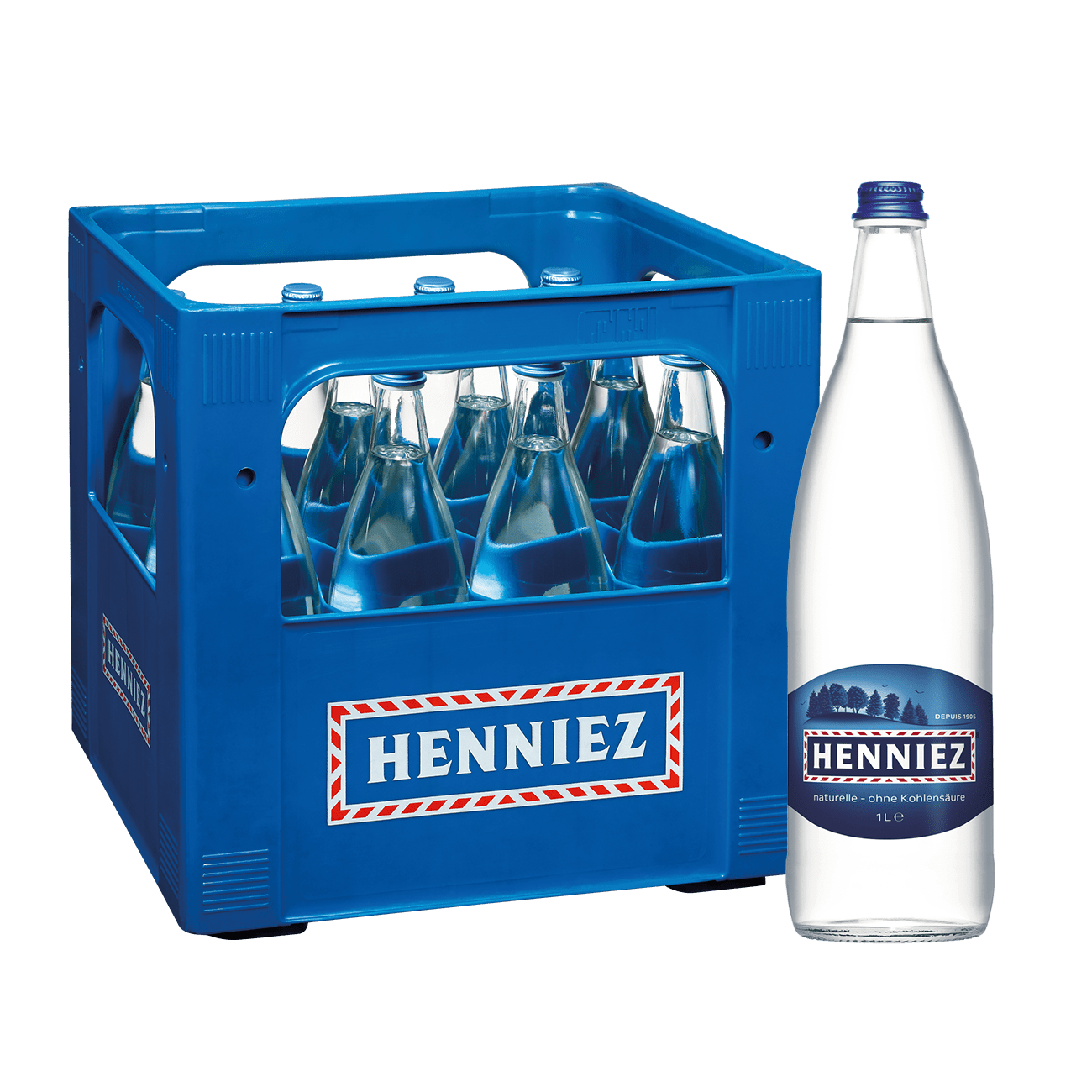 Eau plate bleue Henniez 100 cl, carton de 12