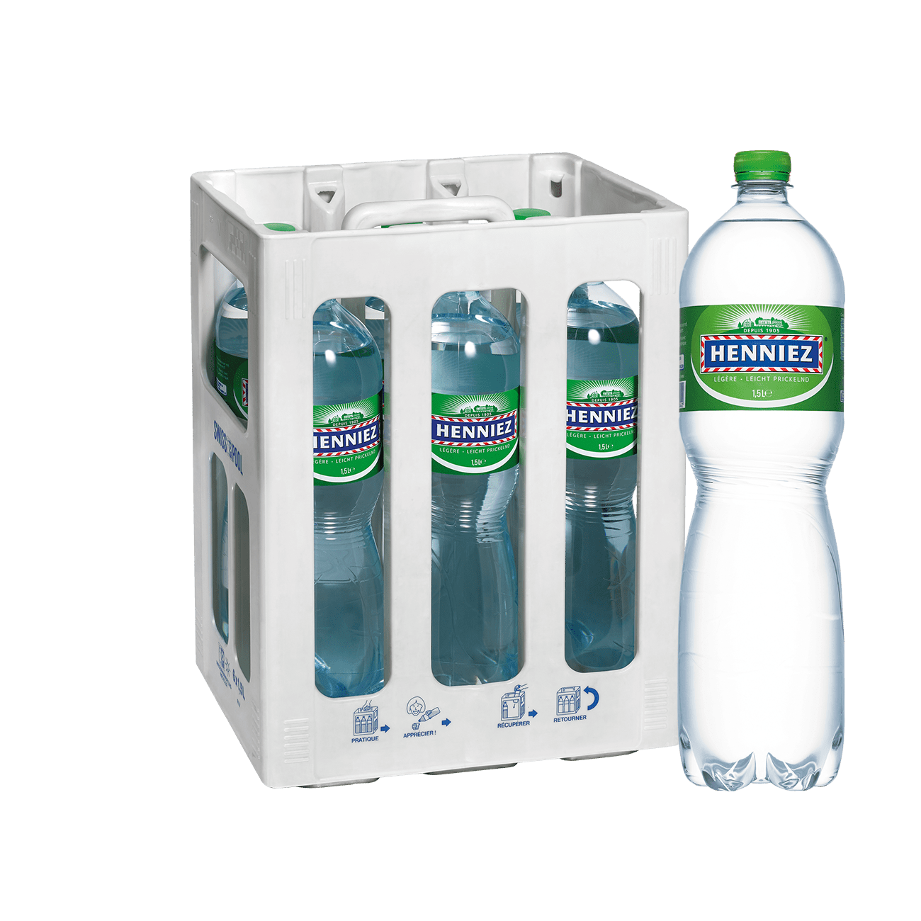Henniez grün wenig Kohlensäure Wasser 150cl 6-Harasse