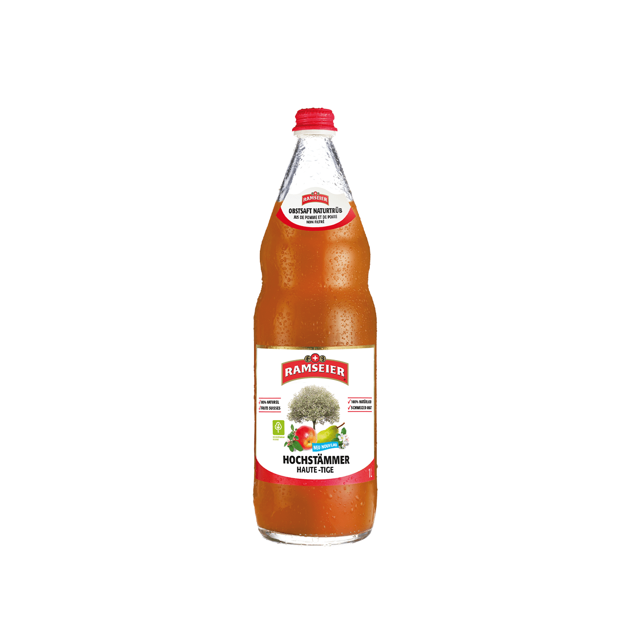 • DE: Ramseier Hochstaemmer naturtrueb Saft 100cl 12-Harasse – naturtrueber Apfelsaft in Literflaschen
• FR: Ramseier Jus de pomme Hochstaemmer trouble 100cl 12-pack – jus de fruit naturel en bouteilles d’un litre
• IT: Ramseier Succo di mela Hochstaemmer torbido 100cl 12-cassa – succo di frutta naturale in bottiglie da un litro
Keywords: apfelsaft, naturtrueb, feldschloesschen-getraenkeshop