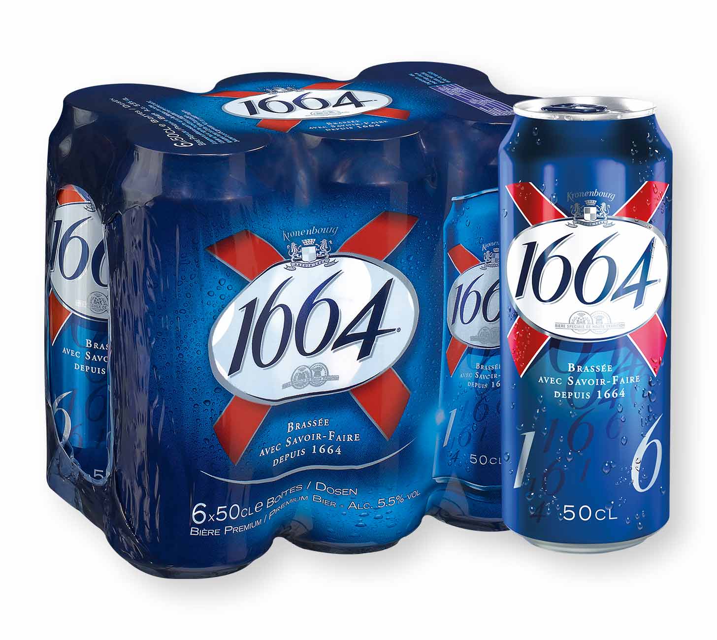 1664 Lagerbier – 6x50cl Dosenpack mit edlem französischem Bier, goldfarbenem Glanz und feinem Geschmack, ideal für Apéro und unterwegs.