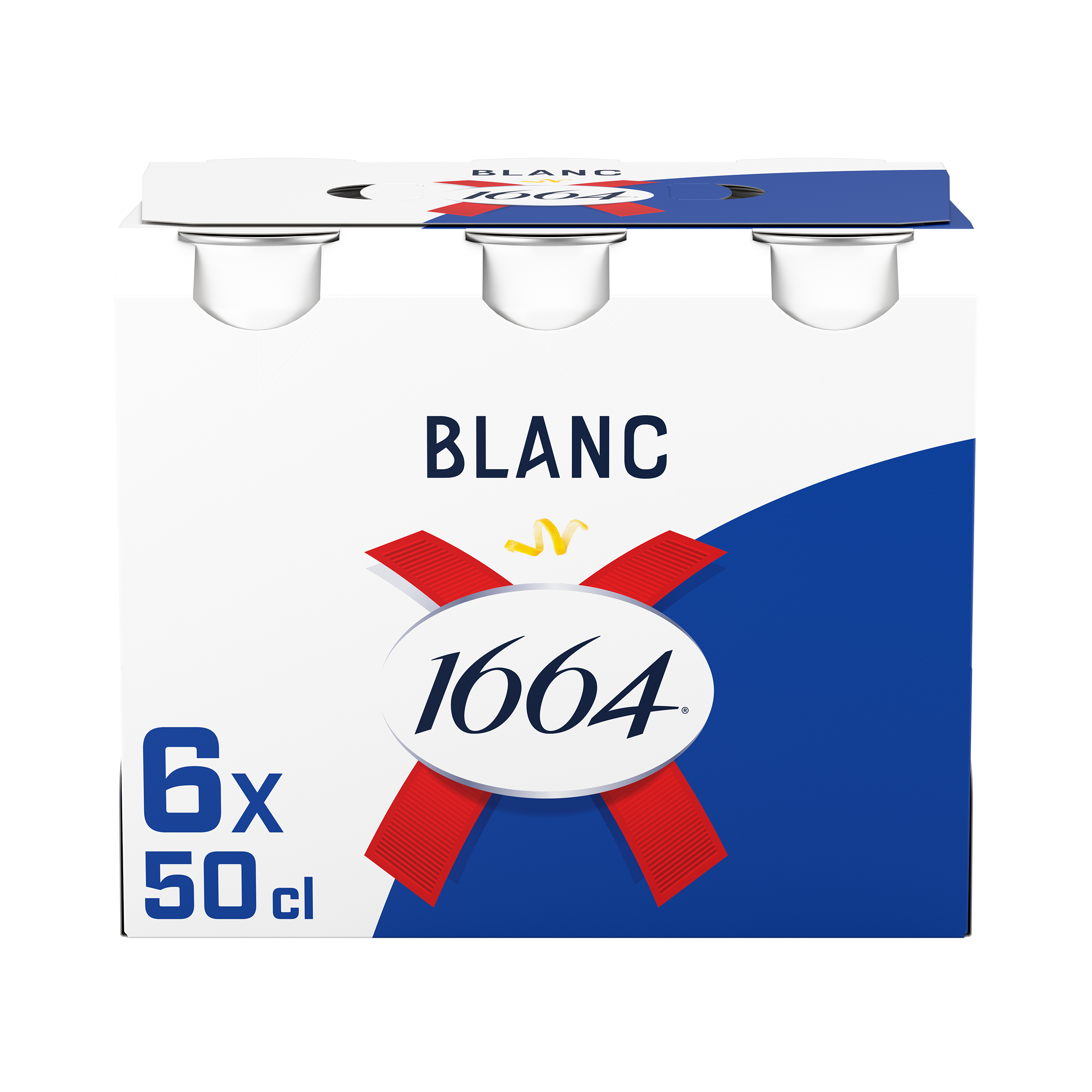 DE: 1664 Blanc – spritziges Weizenbier mit Zitrusnote, 6x50 cl Dosen Pack frontal, vor neutralem Hintergrund
FR: 1664 Blanc – bière blanche pétillante aux notes d’agrumes, pack de 6x50 cl canettes fronal, sur fond neutre
IT: 1664 Blanc – birra di frumento frizzante con note agrumate, confezione da 6x50 cl lattine frontale, su sfondo neutro