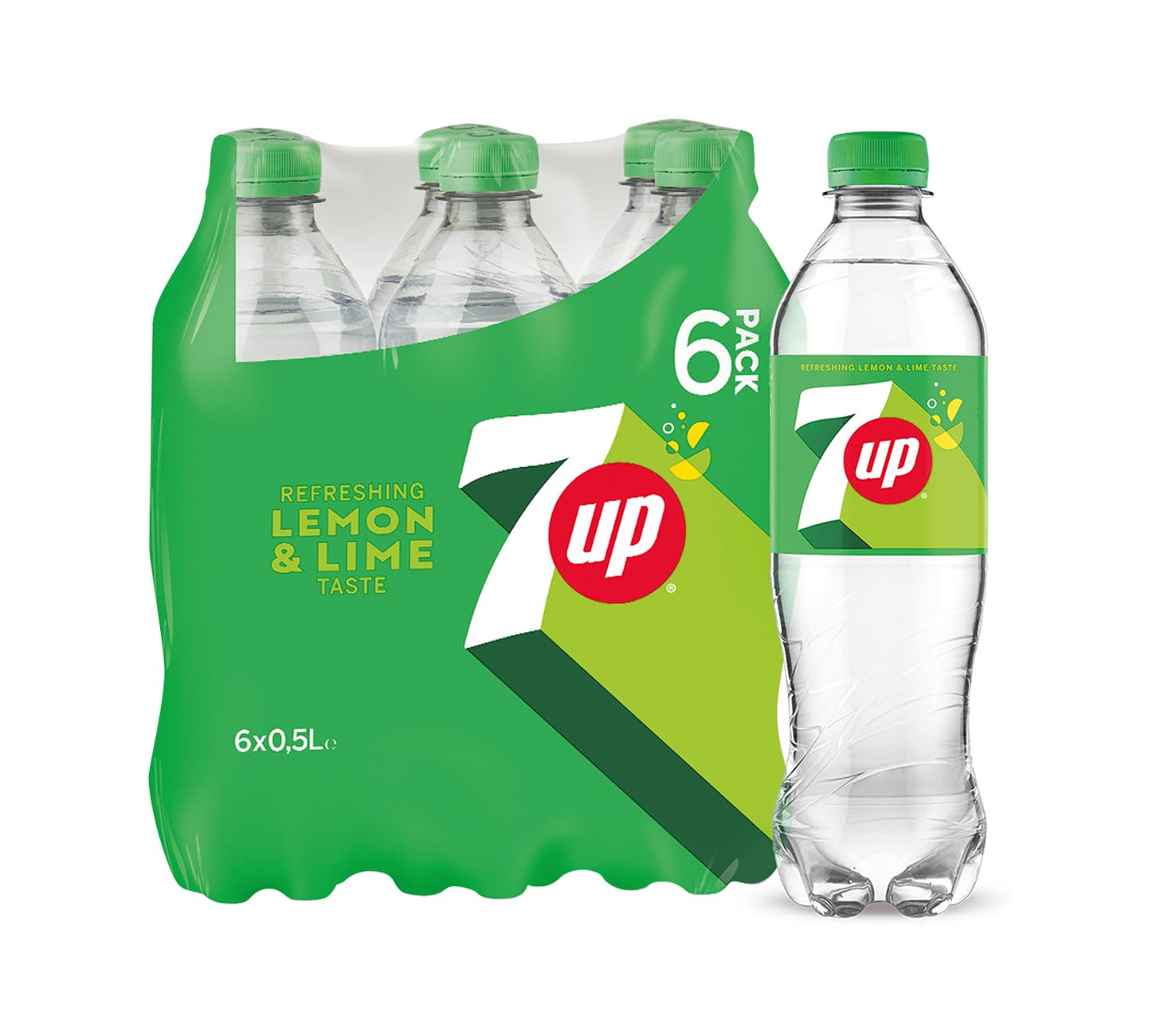 DE: 7UP Softdrink PET 50cl 6-Pack MHI, originale Zitronen-Limetten-Limonade, Pack mit Einzelflasche dargestellt, spritzige Erfrischung, vor neutralem Hintergrund.
FR: 7UP boisson PET 50cl pack de 6 MHI, limonade citron-lime originale avec bouteille individuelle, sur fond neutre.
IT: 7UP soft drink PET 50cl confezione da 6 MHI, limonata originale con bottiglia singola, su sfondo neutro.
Keywords: 7up mhi, softdrink pet, limonade