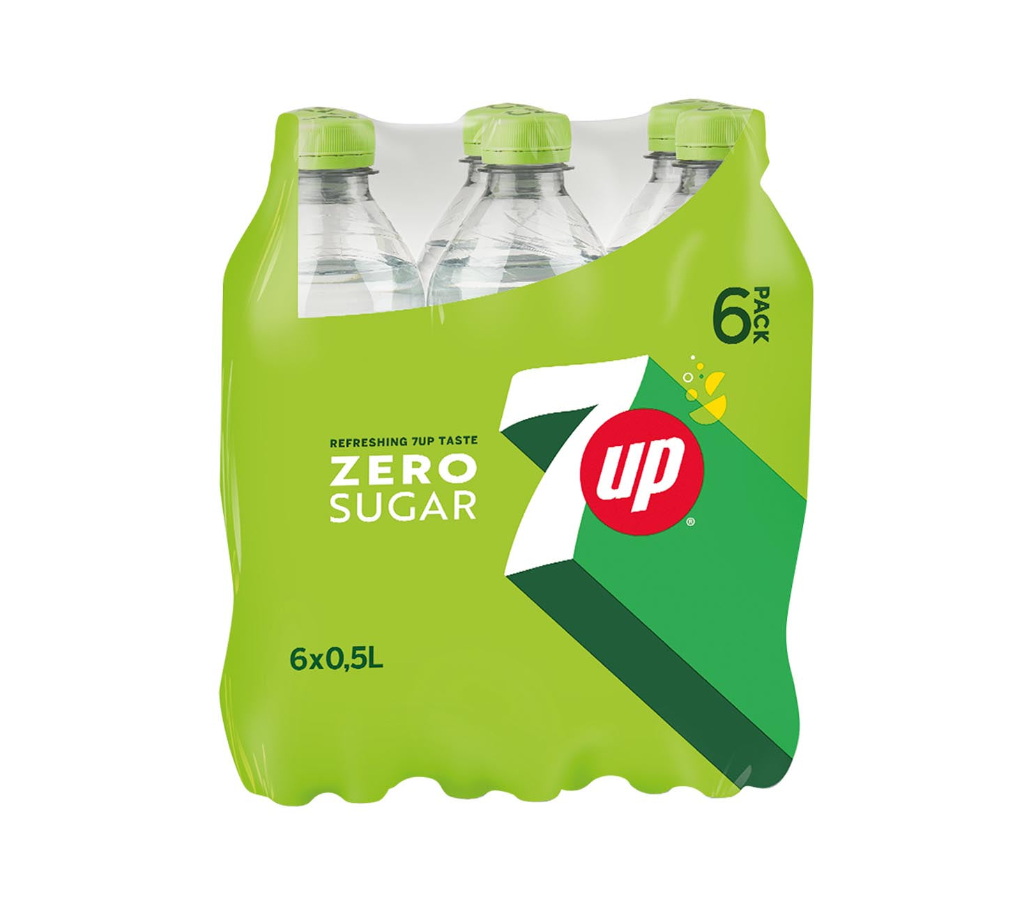 DE: 7UP Zero Softdrink 50cl 6-Pack, zuckerfreie Zitronen-Limetten-Limonade, grosse PET-Flaschen für Haushalt und Vorrat, vor neutralem Hintergrund.
FR: 7UP Zero boisson 50cl pack de 6, limonade citron-citron vert sans sucre, grandes bouteilles PET, sur fond neutre.
IT: 7UP Zero soft drink 50cl confezione da 6, limonata senza zucchero in bottiglie PET grandi, su sfondo neutro.
Keywords: 7up zero 50cl, softdrink pet, limonade