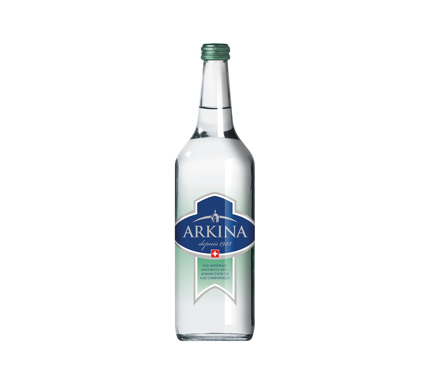 DE: Arkina Grün mit Kohlensäure 100cl – sprudelndes Schweizer Mineralwasser in der Glasflasche.
FR: Arkina Vert gazeuse 100cl – eau minérale suisse pétillante en bouteille en verre.
IT: Arkina Verde frizzante 100cl – acqua minerale svizzera gassata in bottiglia di vetro.