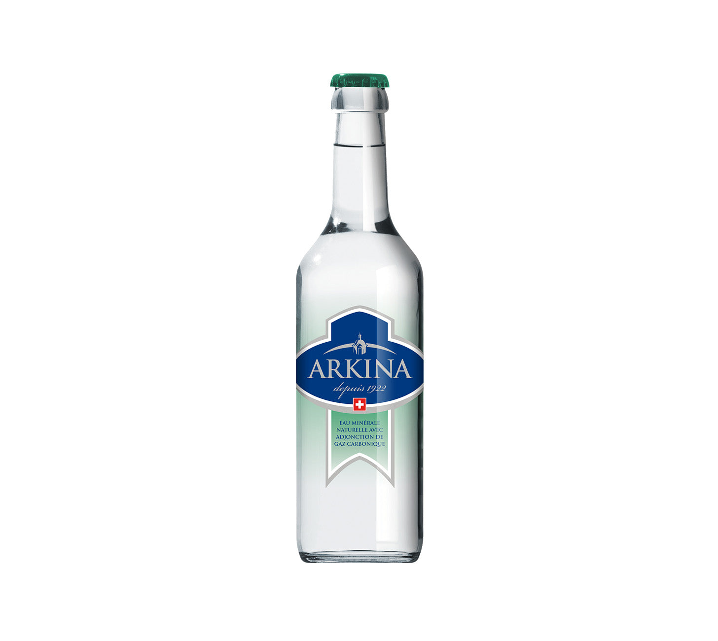 DE: Arkina Grün mit Kohlensäure 35 cl – sprudelndes Mineralwasser in Glasflasche.
FR:
Arkina Vert gazeuse 35 cl – eau minérale pétillante en bouteilles en verre.
IT:
Arkina Verde frizzante 35 cl 24-Harasse – acqua minerale gassata in bottiglie.