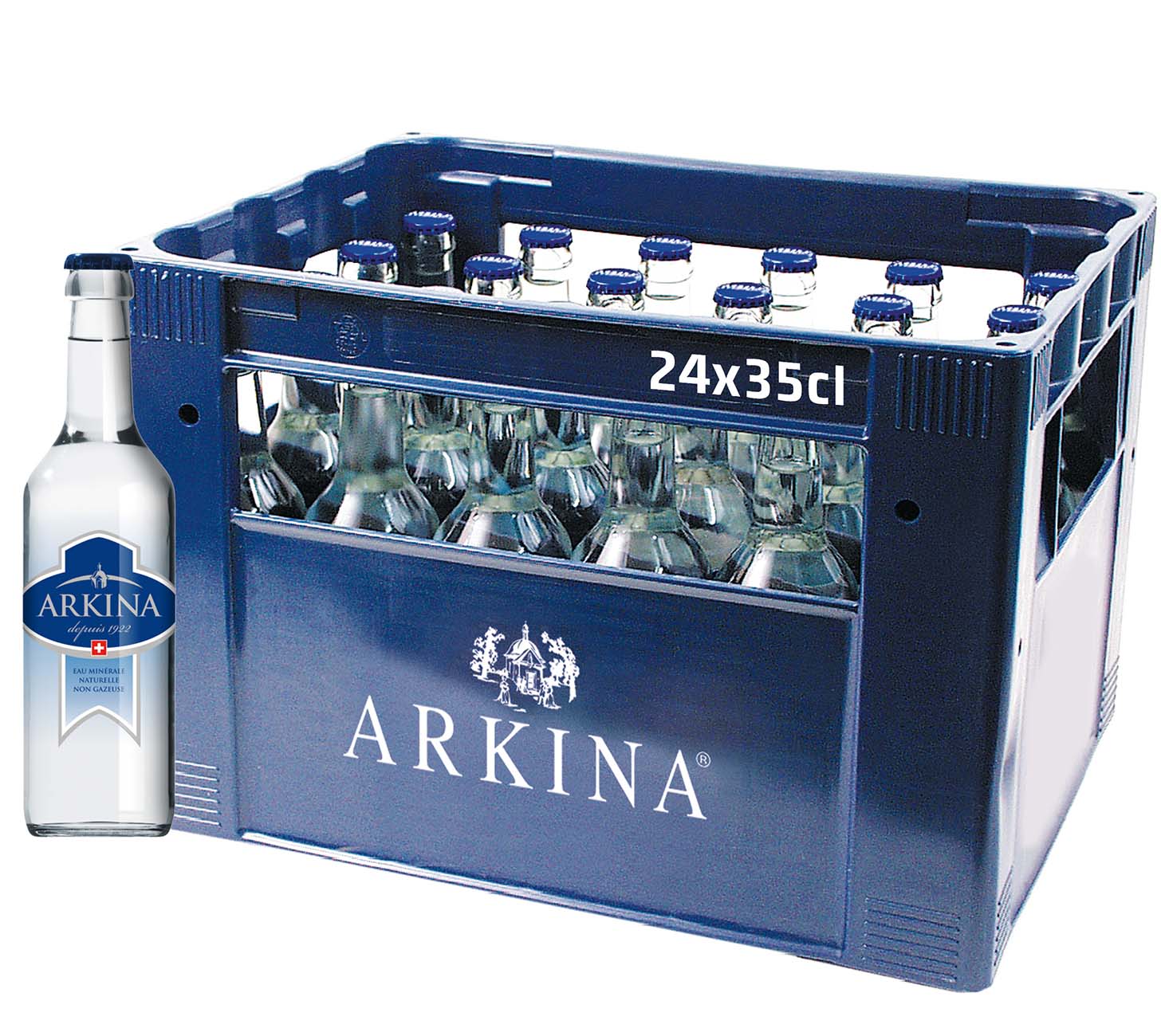 DE: Arkina Blau ohne Kohlensäure 35cl 24-Harasse – stilles Mineralwasser in Glasflaschen.
FR: Arkina Bleu sans gaz 35cl 24-Harasse – eau minerale plate en bouteilles en verre.
IT: Arkina Blu senza gas 35cl 24-Harasse – acqua minerale naturale senza bollicine in bottiglie di vetro.
Keywords: mineralwasser, wasser, ohne kohlensaeure, still, glasflasche, harasse, feldschloesschen-getraenkeshop