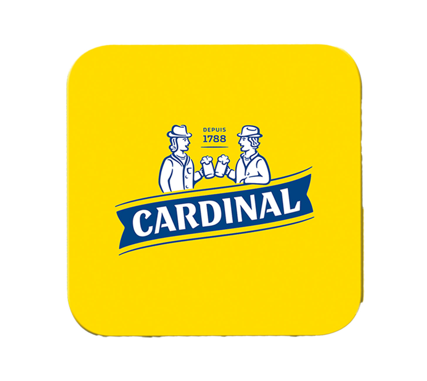 DE: Cardinal Bierteller mit Logo auf gelbem Hintergrund.
FR: Sous-verre Cardinal avec logo sur fond jaune.
IT: Sottobicchiere Cardinal con logo su sfondo giallo.
