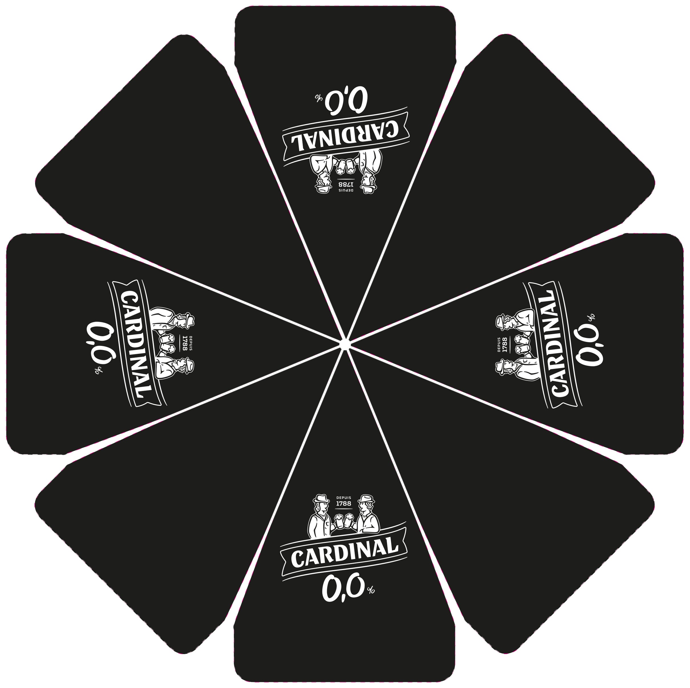 DE:
Grafik des Cardinal 0.0% Sonnenschirms, schwarzes Schirmdach mit Logo und Aufdruck in Segmentansicht.
FR:
Graphique du parasol Cardinal 0.0%, toile noire avec logo en vue segmentée.
IT:
Grafica dell’ombrellone Cardinal 0.0%, telo nero con logo in vista segmentata.
Keywords: cardinal sonnenschirm, garten, feldschloesschen-getraenkeshop