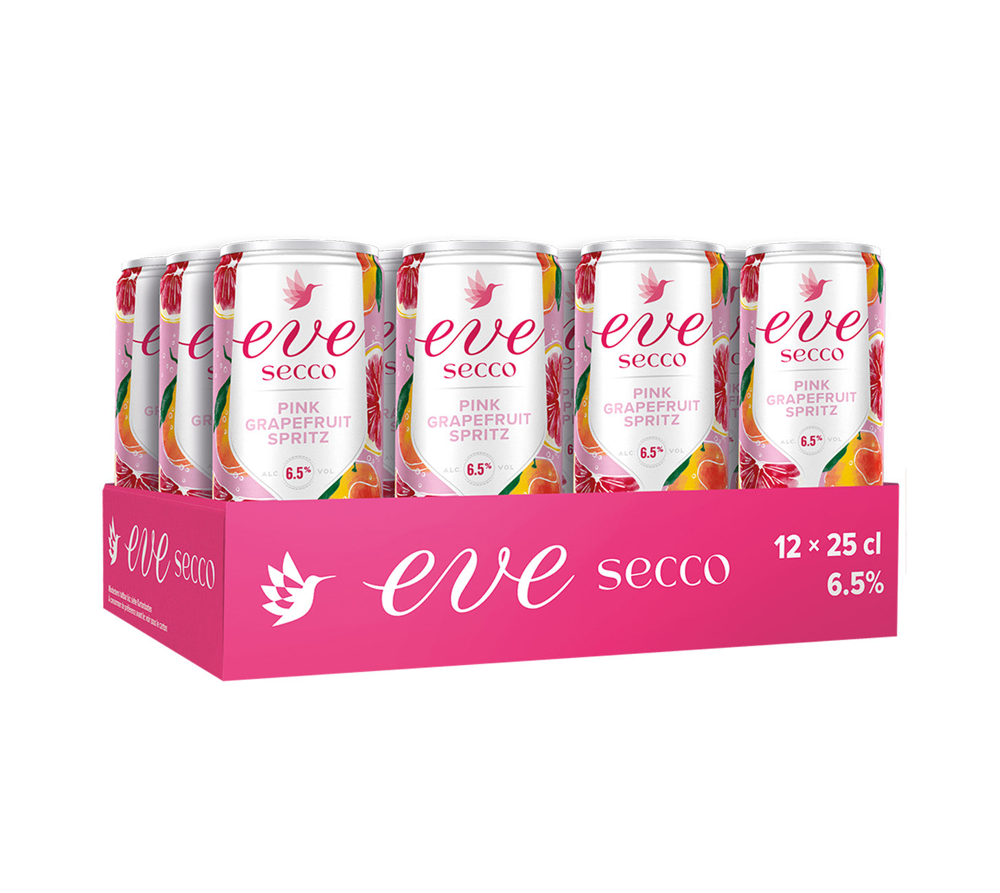 DE: Eve Secco Pink Grapefruit Spritz – fruchtiges Prosecco-Getraenk 12x25 cl
FR: Eve Secco Pink Grapefruit Spritz – boisson petillante 12x25 cl au pamplemousse
IT: Eve Secco Pink Grapefruit Spritz – bevanda frizzante 12x25 cl al pompelmo rosa