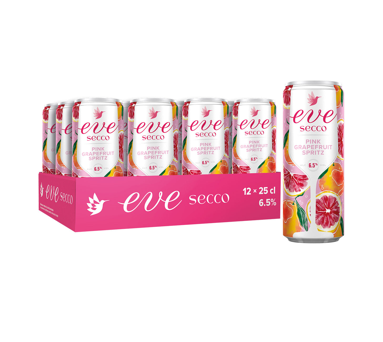 DE: Eve Secco Pink Grapefruit Spritz MHI 12x25cl, fruchtiges Prosecco-Getränk mit rosa Grapefruit.
FR: Eve Secco Pink Grapefruit Spritz MHI 12x25cl, boisson pétillante au pamplemousse rose.
IT: Eve Secco Pink Grapefruit Spritz MHI 12x25cl, bevanda frizzante al pompelmo rosa.