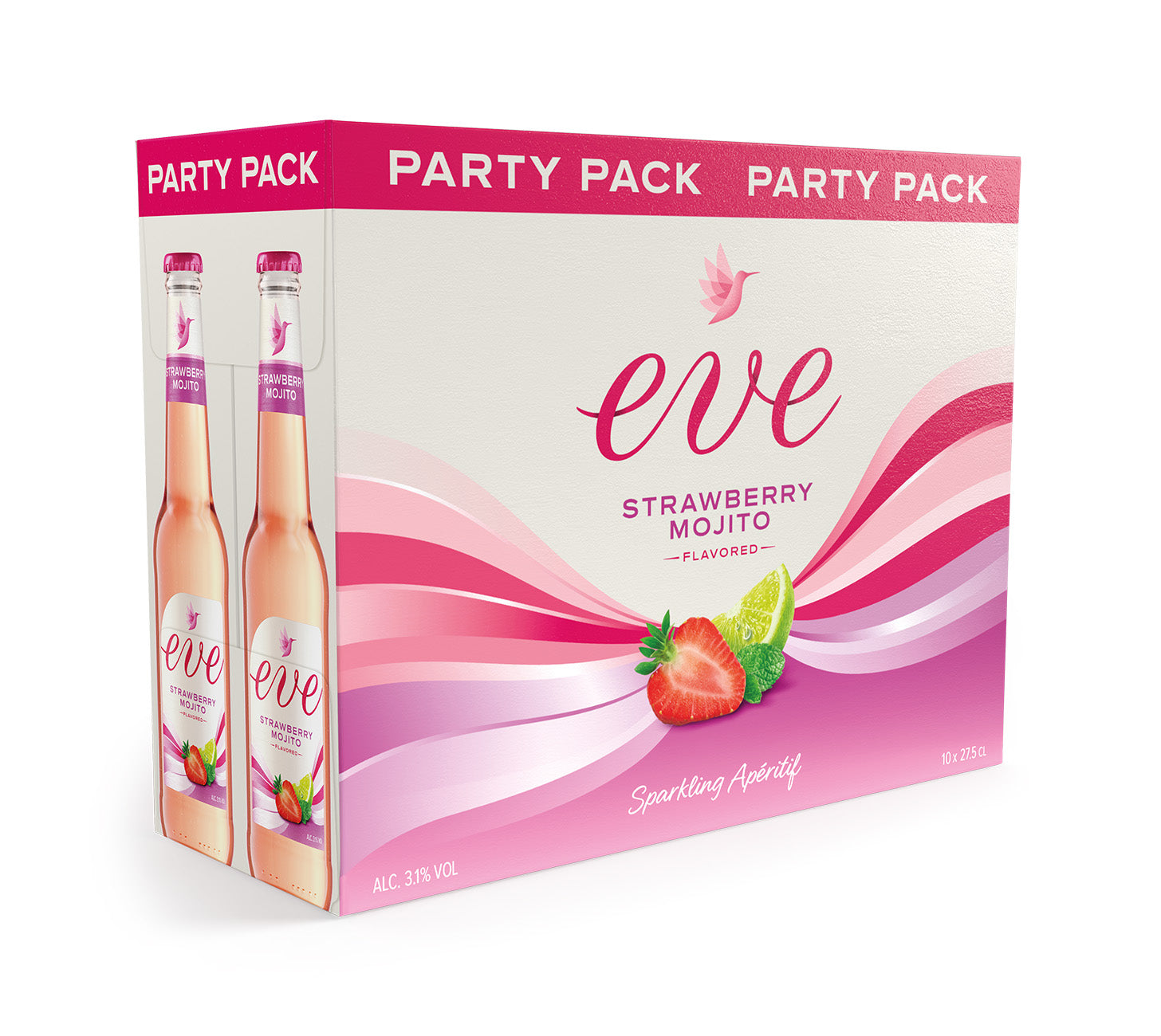 DE: Eve Strawberry Mojito – Biermischgetraenk im 10x27.5 cl Partypack
FR: Eve Strawberry Mojito – boisson a base de biere 10x27.5 cl aux fraises et menthe
IT: Eve Strawberry Mojito – bevanda a base di birra 10x27.5 cl alla fragola e menta