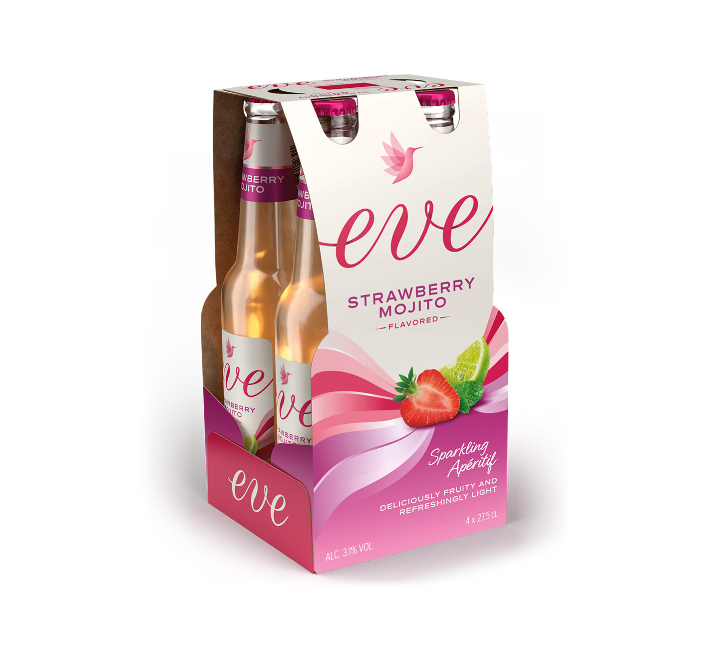 DE: Eve Strawberry Mojito – Biermischgetraenk 4x27.5 cl mit Erdbeer-Minz Geschmack
FR: Eve Strawberry Mojito – boisson a base de biere 4x27.5 cl a la fraise et menthe
IT: Eve Strawberry Mojito – bevanda a base di birra 4x27.5 cl alla fragola e menta
