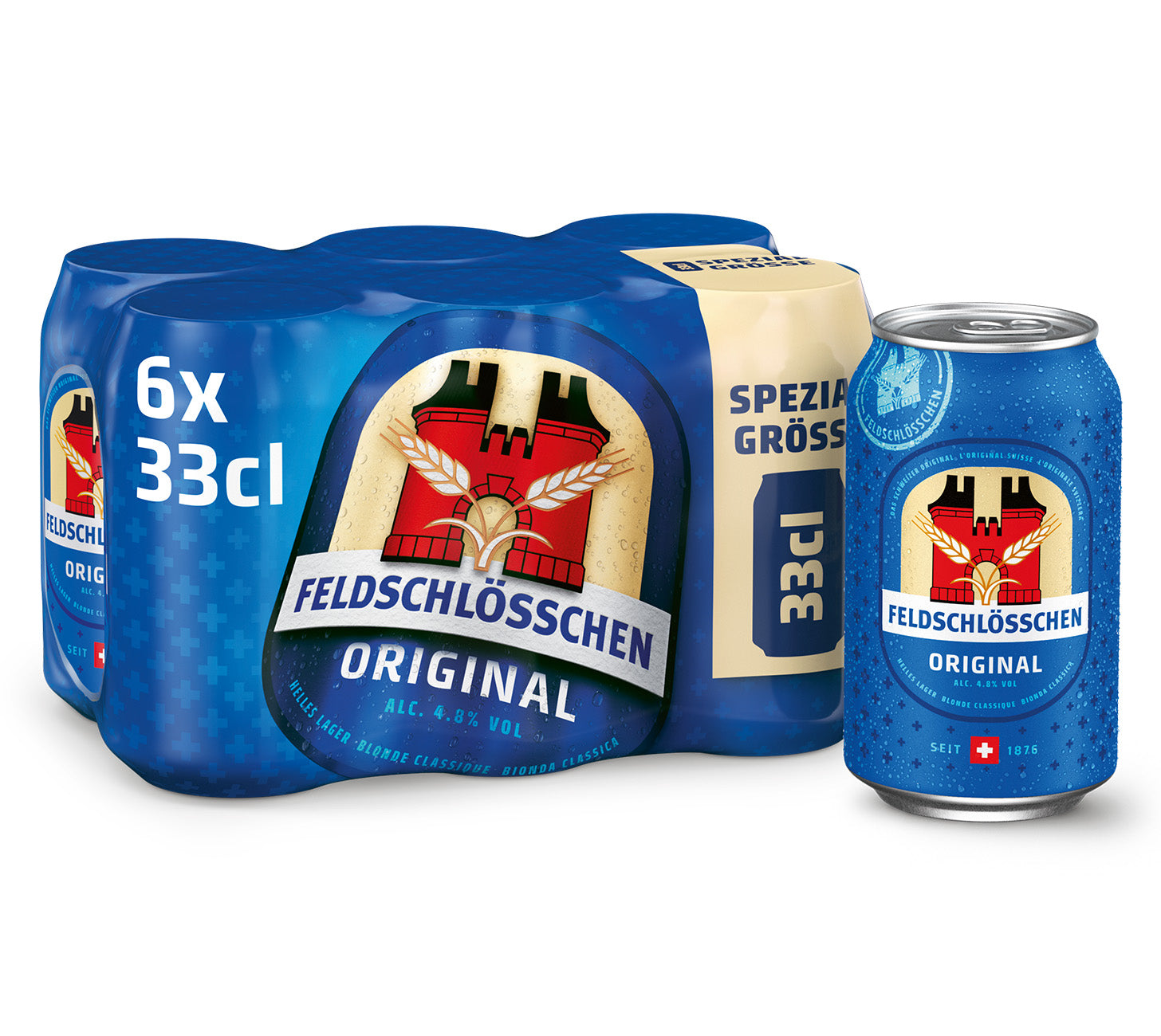 DE: Feldschloesschen Original – Schweizer Lagerbier, 6x33 cl Flaschen Pack
FR: Feldschloesschen Original – biere blonde suisse, pack de 6x33 cl bouteilles
IT: Feldschloesschen Original – birra lager svizzera, confezione da 6x33 cl bottiglie