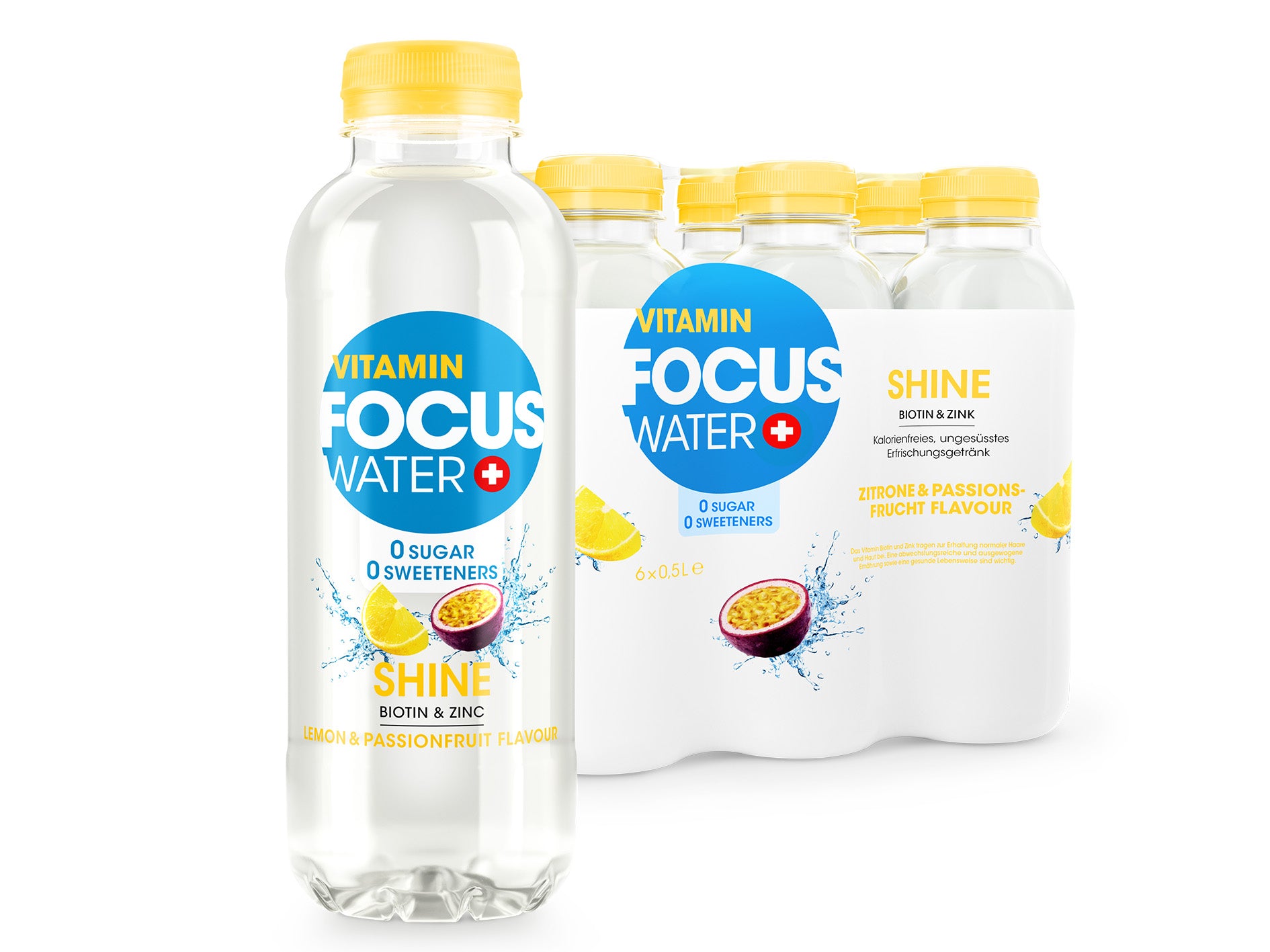 DE: Focuswater Shine Zitrone und Passionsfrucht 50cl 6-Pack – Erfrischungsgetraenk mit Vitaminen, Flasche, Set
FR: Focuswater Shine citron et fruit de la passion 50cl 6-Pack – boisson bien-etre, pack
IT: Focuswater Shine limone e frutto della passione 50cl 6-Pack – bevanda wellness, confezione