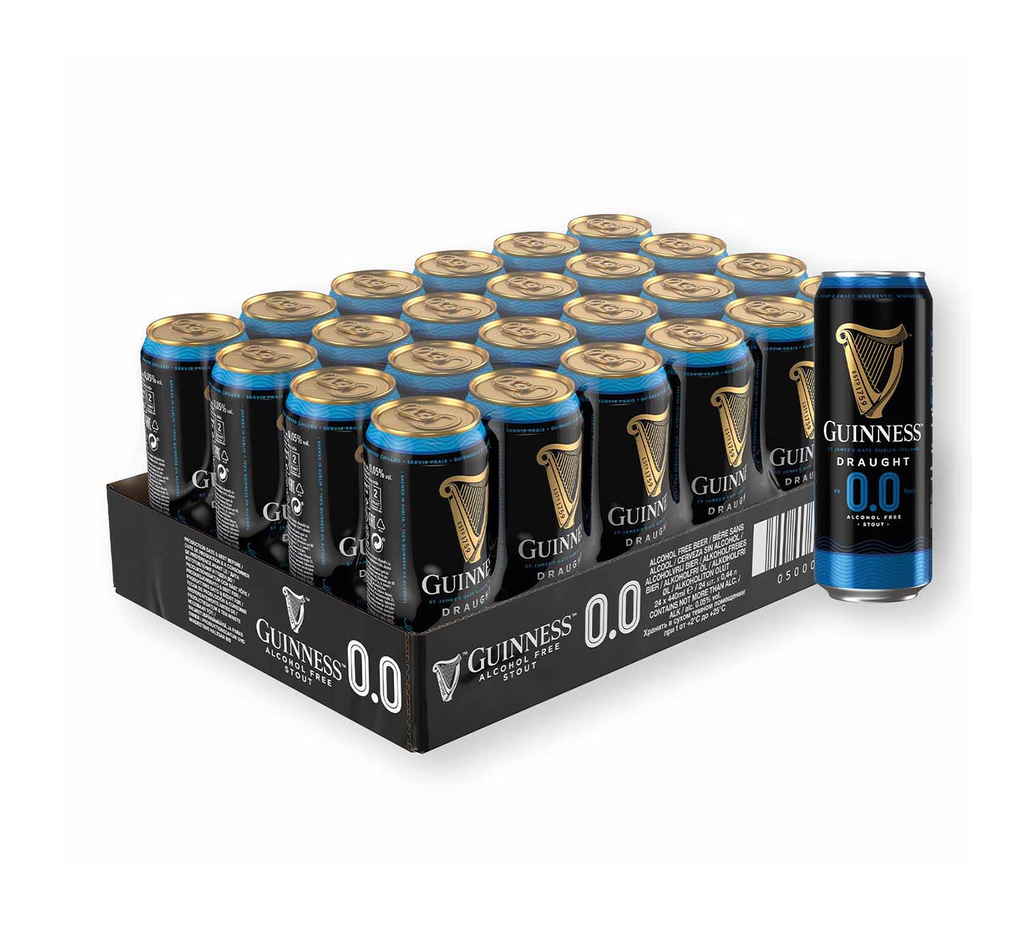 DE: Guinness 0.0 Draught alkoholfreies Bier 24×44cl MHI – Stout-Dosen in Mehrweg-Harasse, cremiger Genuss.
FR: Guinness 0.0 Draught biere sans alcool 24×44cl MHI – stout en canettes en casier reutilisable.
IT: Guinness 0.0 Draught birra analcolica 24×44cl MHI – stout in lattina in cassetta a rendere.