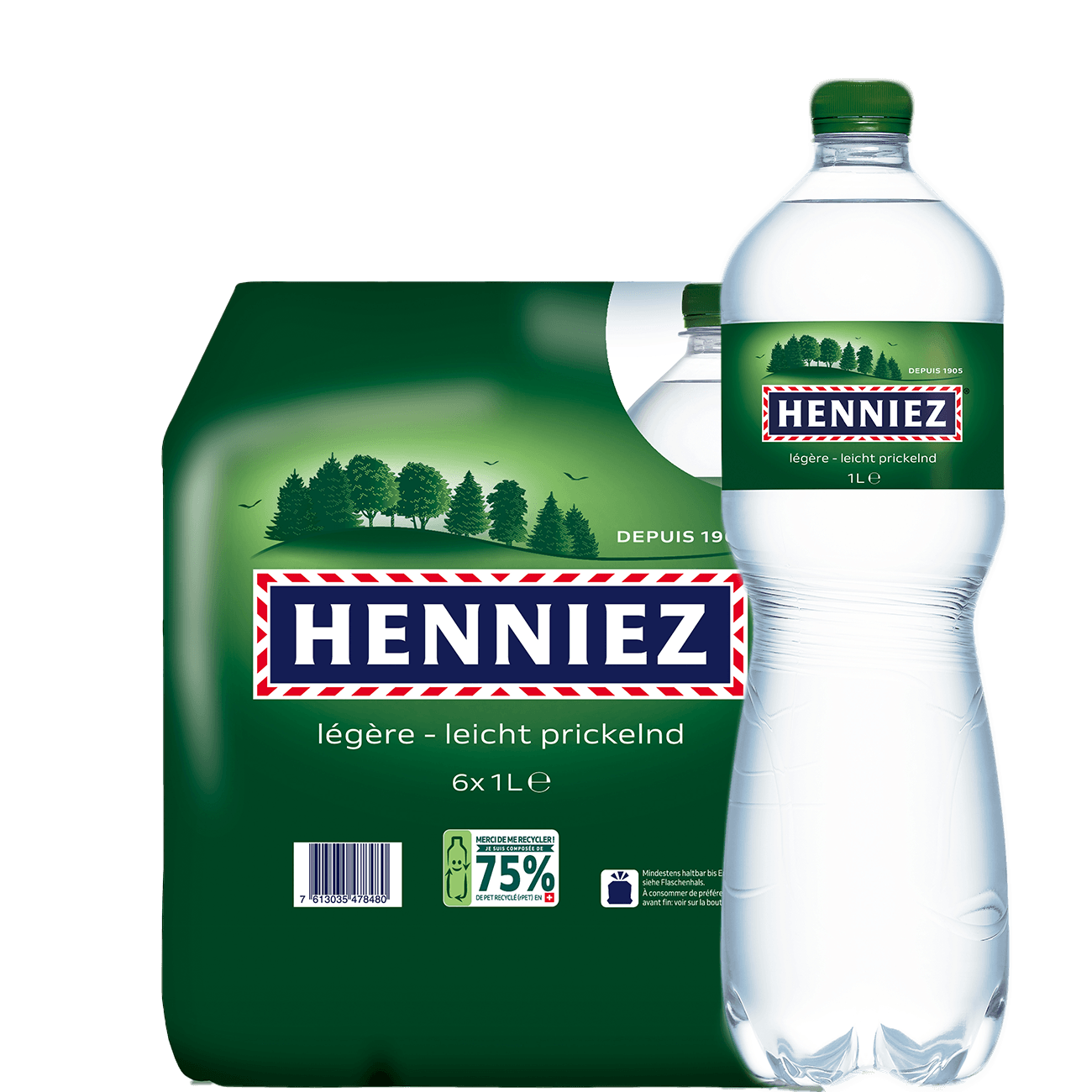 Henniez grün wenig Kohlensäure Wasser 100cl 6-Pack