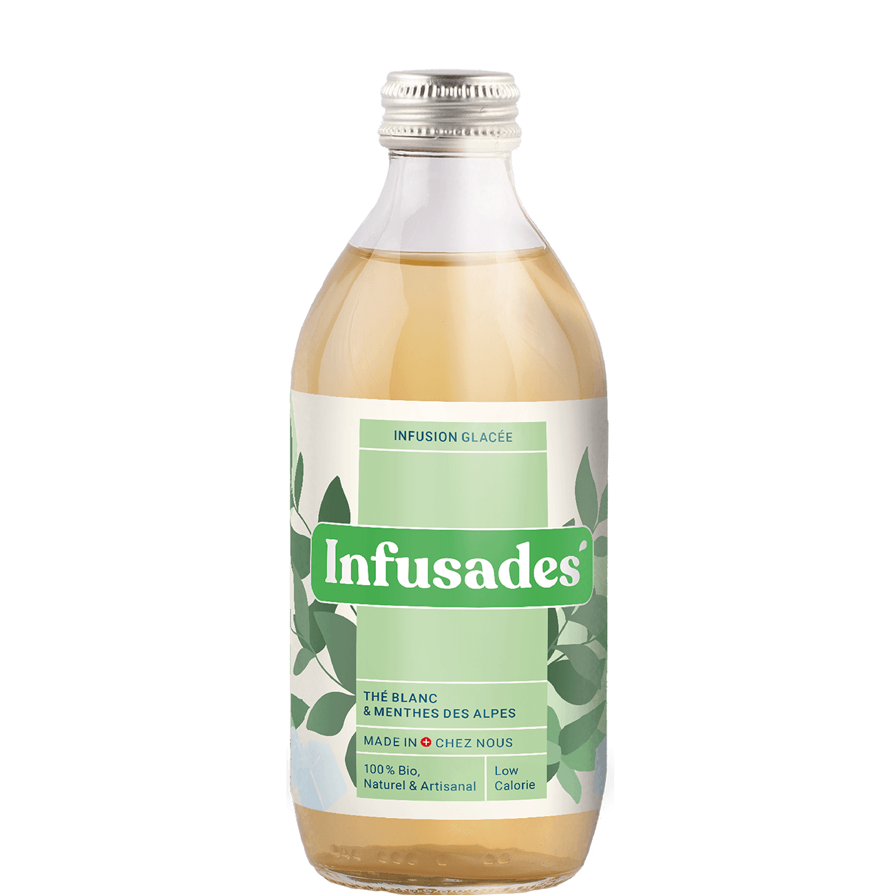 Boisson gazeuse Infusades au thé blanc et à la menthe 33 cl, pack de 12