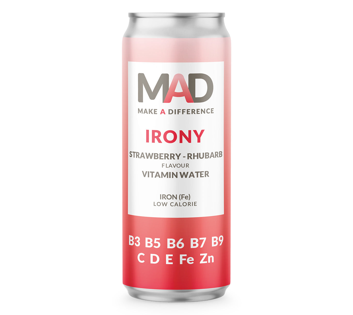 MAD IRONY Boisson gazeuse vitaminée à la fraise et à la rhubarbe 33 cl, paquet de 24