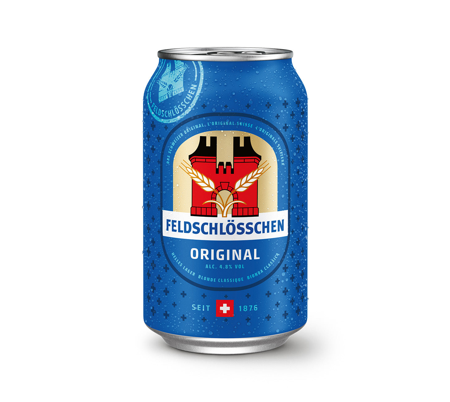 DE: Feldschlösschen Original Bier Einzeldose 33cl, helles Schweizer Lagerbier mit 4,8 % Vol. auf weissem Hintergrund.
FR: Biere Feldschloesschen Original, canette individuelle 33 cl, lager blonde suisse a 4,8 % vol. sur fond blanc.
IT: Birra Feldschloesschen Original, lattina singola 33 cl, lager chiara svizzera con 4,8 % vol.
Keywords: feldschloesschen original, bier, lagerbier, helles lager, 33cl, einzeldose, dose, schweizer bier, feldschloesschen-getraenkeshop