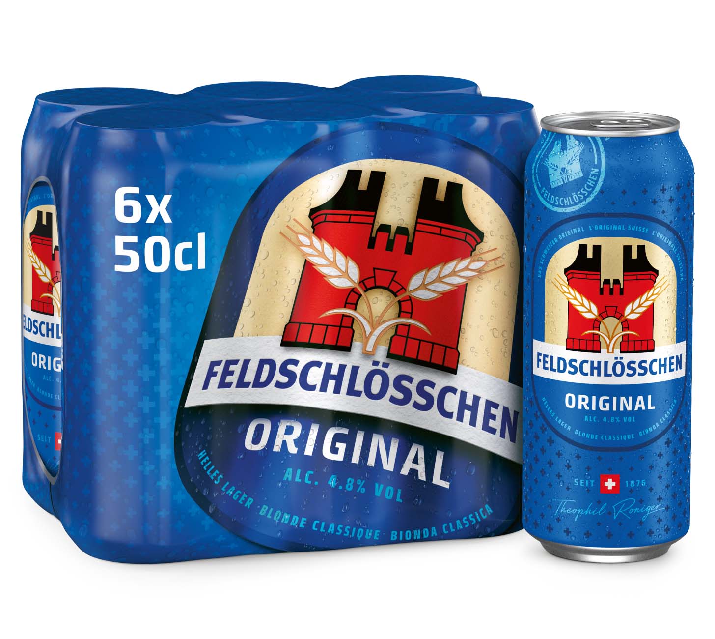 DE: Feldschloesschen Original – Schweizer Lagerbier, 6x50 cl Dosen Pack
FR: Feldschloesschen Original – biere blonde suisse, pack de 6x50 cl canettes
IT: Feldschloesschen Original – birra lager svizzera, confezione da 6x50 cl lattine