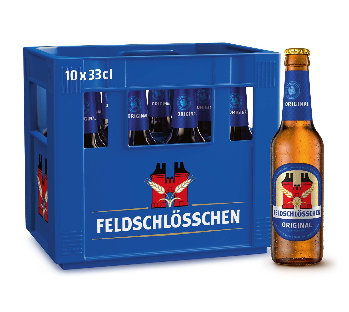 DE: Feldschloesschen Original – Schweizer Lagerbier, 10x33 cl Harasse
FR: Feldschloesschen Original – biere blonde suisse, caisse 10x33 cl bouteilles
IT: Feldschloesschen Original – birra lager svizzera, cassa 10x33 cl bottiglie