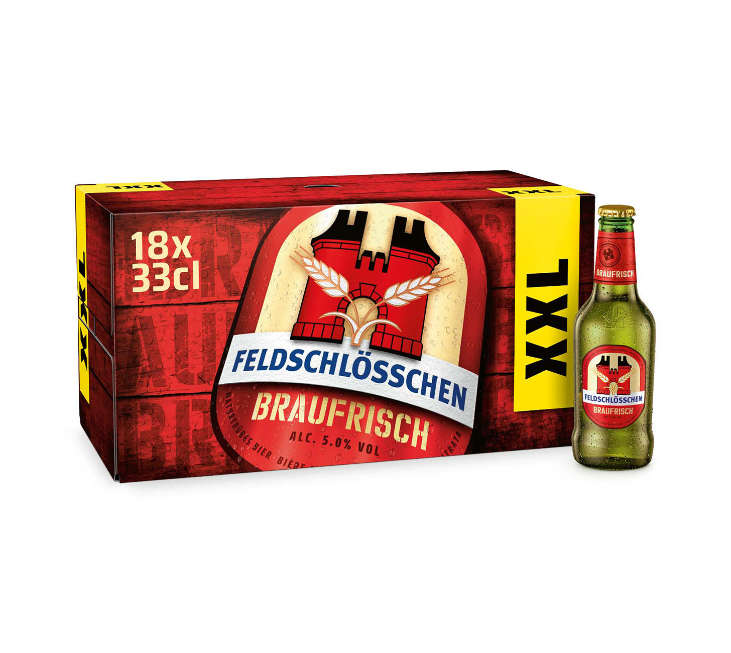 DE: Feldschloesschen Braufrisch – naturbelassenes Bier, 18x33 cl Pack
FR: Feldschloesschen Braufrisch – biere non filtre, pack de 18x33 cl bouteilles
IT: Feldschloesschen Braufrisch – birra non filtrata, confezione da 18x33 cl bottiglie