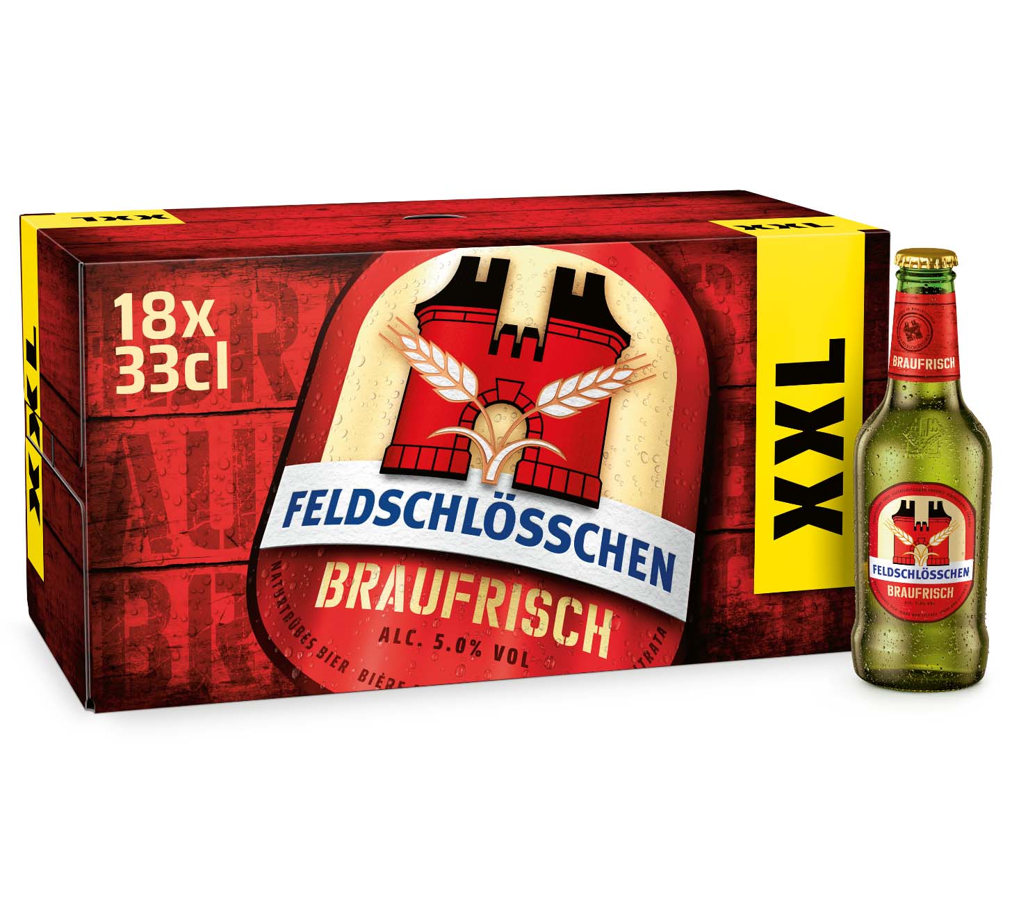 DE: Feldschloesschen Braufrisch – naturbelassenes Bier, 18x33 cl Pack
FR: Feldschloesschen Braufrisch – biere non filtre, pack de 18x33 cl bouteilles
IT: Feldschloesschen Braufrisch – birra non filtrata, confezione da 18x33 cl bottiglie