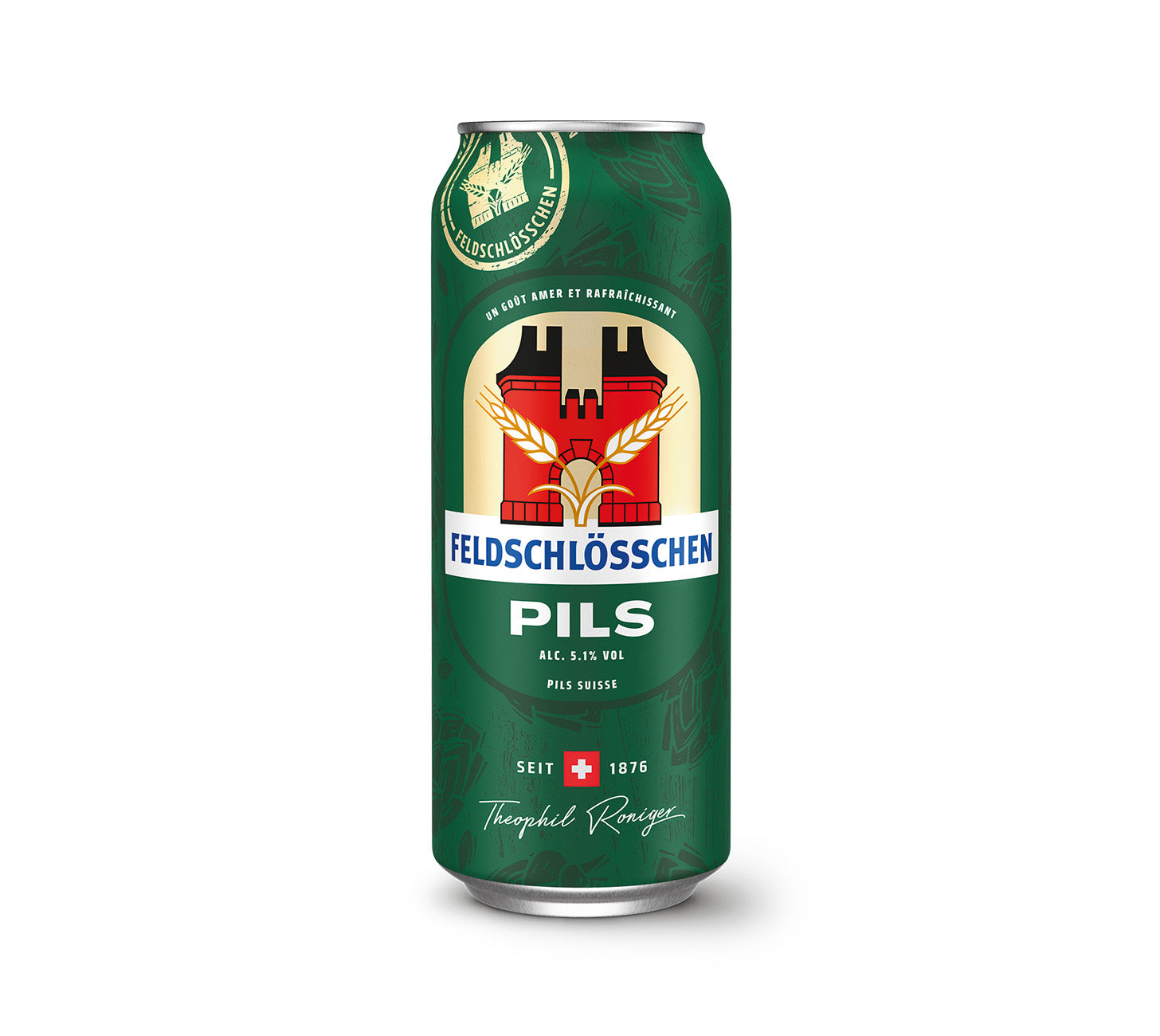 FR: Feldschloesschen Pils – bière pils rafraîchissante suisse, canette individuelle 50cl, sur fond neutre
IT: Feldschloesschen Pils – birra pils svizzera dal gusto rinfrescante e amaro, lattina singola 50cl, su sfondo neutro
DE: Feldschloesschen Pils – erfrischend herbes Schweizer Pils, 50cl Einzeldose, vor neutralem Hintergrund