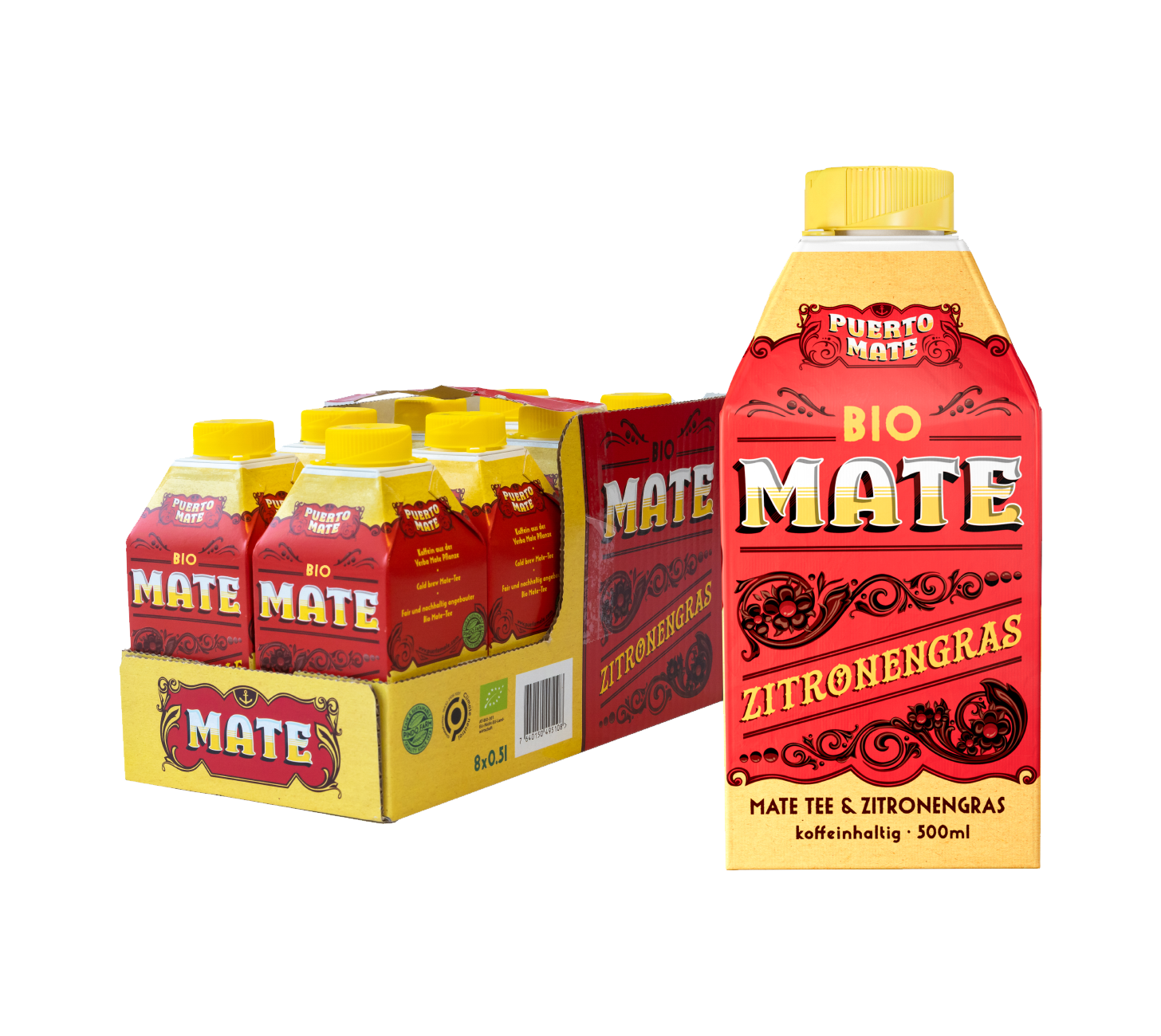 PUERTO MATE® Biologico – Bevanda analcolica Mate e Lemongrass 50cl Confezione da 8