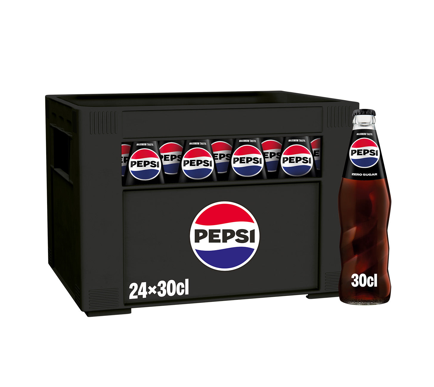 DE: Pepsi Zero 33cl MHI – Darstellung der Glasflasche ohne Zucker im klassischen Cola-Design, Produktabbildung für Händler.
FR: Pepsi Zero 33cl MHI – visuel produit de la bouteille en verre soda cola sans sucre, destiné aux revendeurs.
IT: Pepsi Zero 33cl MHI – immagine prodotto della bottiglia in vetro soft drink cola senza zucchero, per utilizzo commerciale.