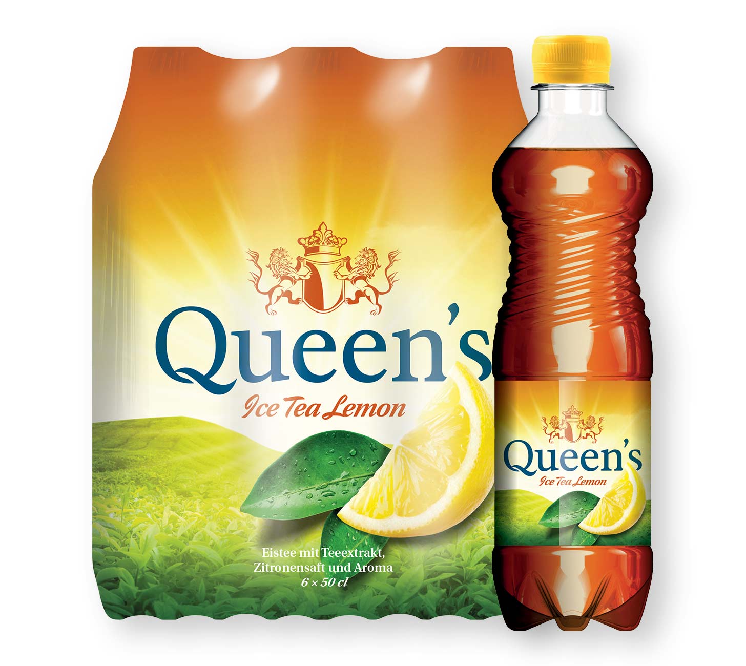 DE: Queen's Ice Tea Lemon 50cl 6-Pack – handliche Flaschen mit erfrischendem Zitroneneistee.
FR: Queen's Ice Tea Lemon 50cl 6-Pack – pack de bouteilles de the glace citron rafraichissant.
IT: Queen's Ice Tea Lemon 50cl 6-Pack – confezione di bottiglie di te freddo al limone.
Keywords: eistee, zitrone, the glace, te freddo, feldschloesschen-getraenkeshop
