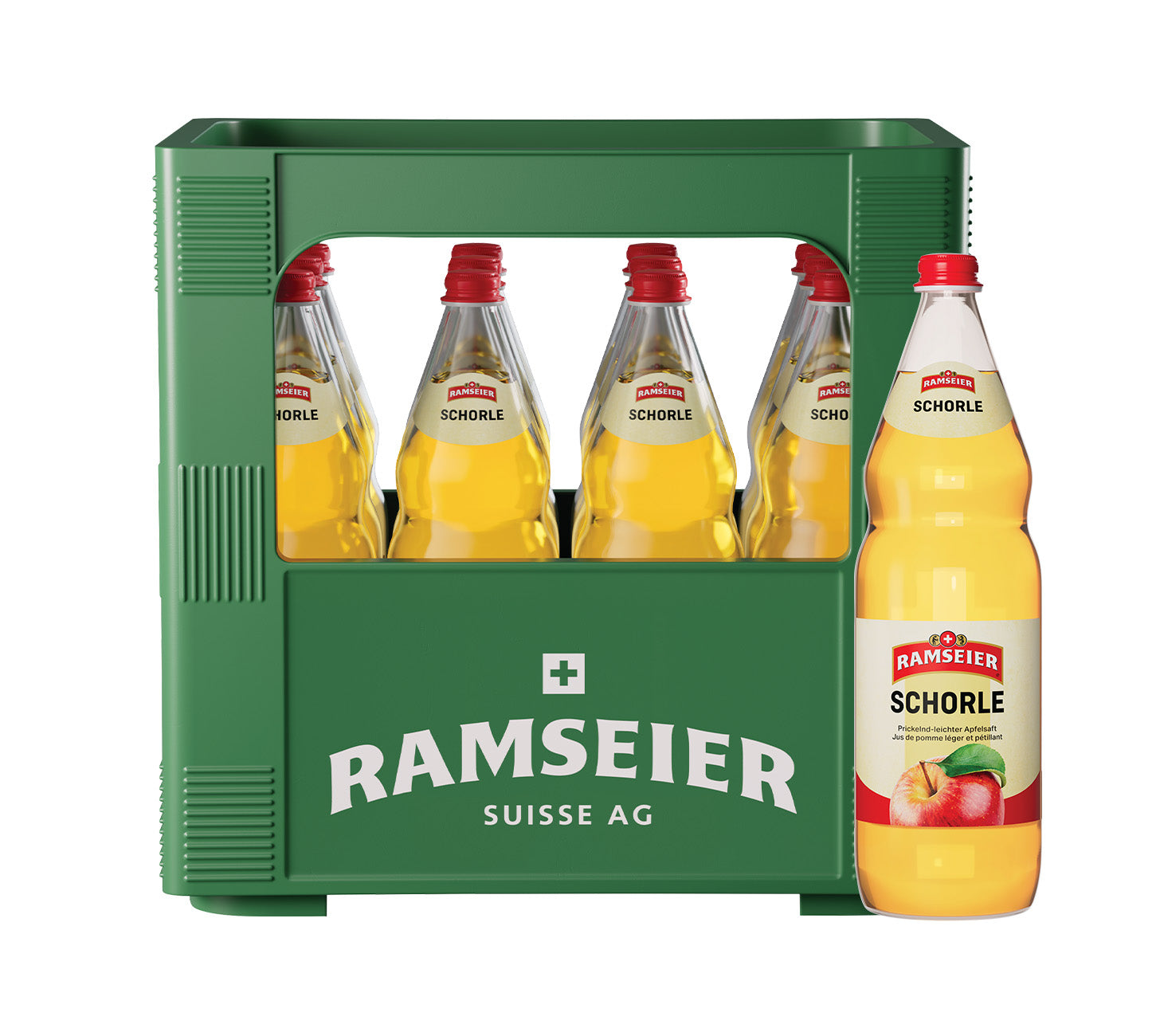 • DE: Ramseier Apfelschorle 100cl 12-Harasse – Apfelsaft mit Kohlensaeure in Literflaschen
• FR: Ramseier Schorle de pomme 100cl 12-pack – jus de fruit petillant en bouteilles d’un litre
• IT: Ramseier Succo di mela frizzante 100cl 12-cassa – succo di frutta con bollicine in bottiglie da un litro
Keywords: apfelschorle, apfelsaft, feldschloesschen-getraenkeshop