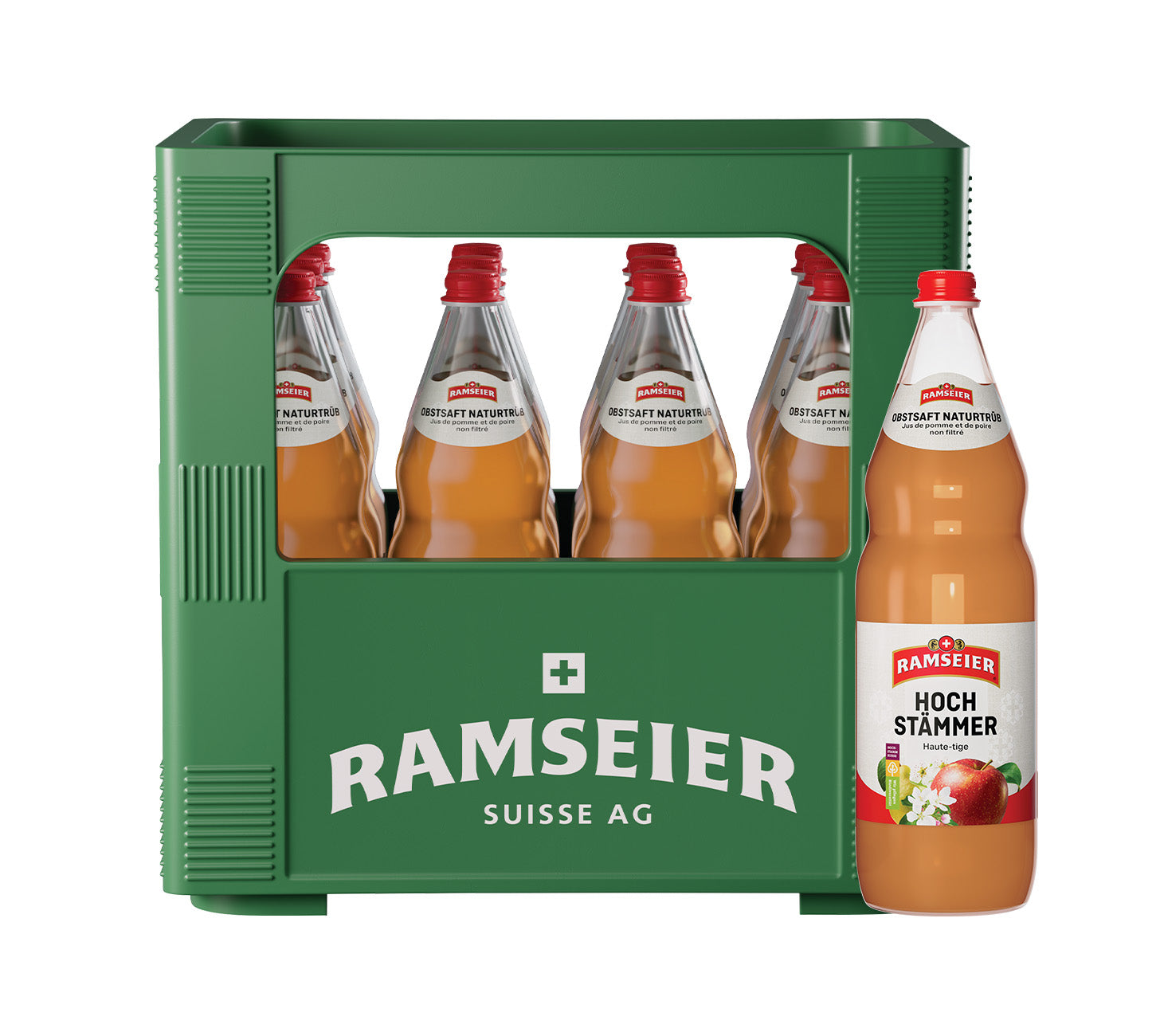 • DE: Ramseier Hochstaemmer naturtrueb Saft 100cl 12-Harasse – naturtrueber Apfelsaft in Literflaschen
• FR: Ramseier Jus de pomme Hochstaemmer trouble 100cl 12-pack – jus de fruit naturel en bouteilles d’un litre
• IT: Ramseier Succo di mela Hochstaemmer torbido 100cl 12-cassa – succo di frutta naturale in bottiglie da un litro
Keywords: apfelsaft, naturtrueb, feldschloesschen-getraenkeshop