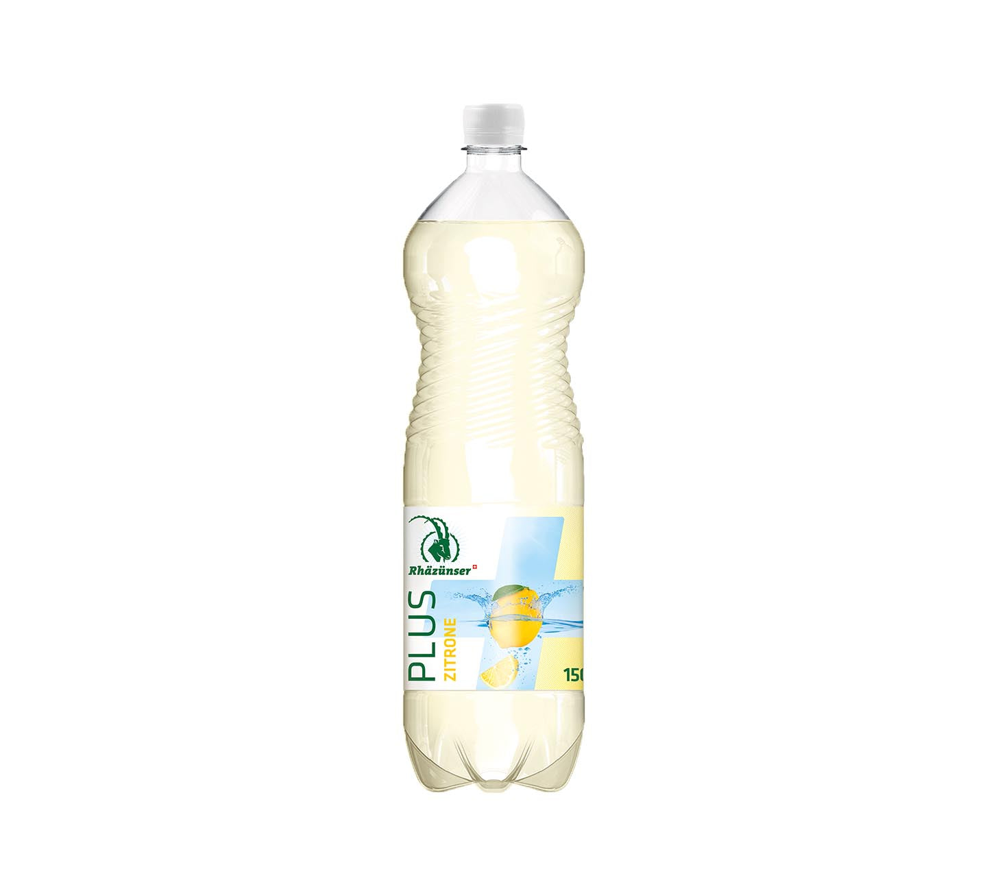 DE: Rhäzünser Plus Zitrone 150cl – erfrischendes Zitronen-Erfrischungsgetränk mit Kohlensäure in der PET-Flasche, vor neutralem Hintergrund.
FR: Rhäzünser Plus Citron 150cl – boisson rafraîchissante au citron avec gaz en bouteille PET, sur fond neutre.
IT: Rhäzünser Plus Limone 150cl – bevanda rinfrescante al limone con anidride carbonica in bottiglia PET, su sfondo neutro.