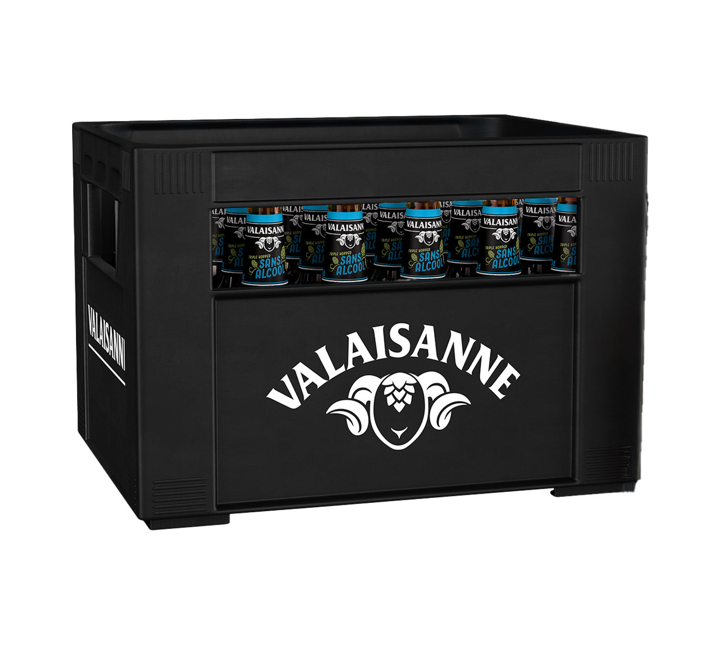 DE: Valaisanne Sans Alcool Bier Harasse 24×33cl – alkoholfreies Bier aus der Schweiz mit ausgewogenem Geschmack, geliefert in klassischer schwarzer Mehrweg-Harasse.
FR: Valaisanne Sans Alcool biere Harasse 24×33cl – biere sans alcool suisse, equilibree et rafraichissante, en caisse reutilisable noire.
IT: Valaisanne Sans Alcool birra Harasse 24×33cl – birra analcolica svizzera, fresca e bilanciata, in tradizionale cassa nera a rendere.