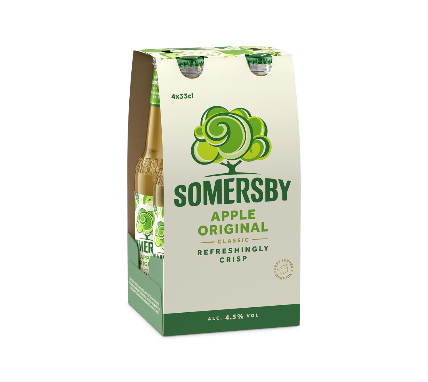DE: Somersby Apple Original Modern Cider 33cl 4-Pack Flasche, klassischer Apfel-Cider, fruchtig und erfrischend, Flaschenpack vor weissem Hintergrund.
FR: Somersby Apple Original Modern Cider 33cl pack de 4 bouteilles, cidre classique a la pomme, fruité et rafraichissant, pack sur fond blanc.
IT: Somersby Apple Original Modern Cider 33cl confezione da 4 bottiglie, sidro classico alla mela, fruttato e rinfrescante, pack su sfondo bianco.
Keywords: somersby apple, modern cider, apple cider