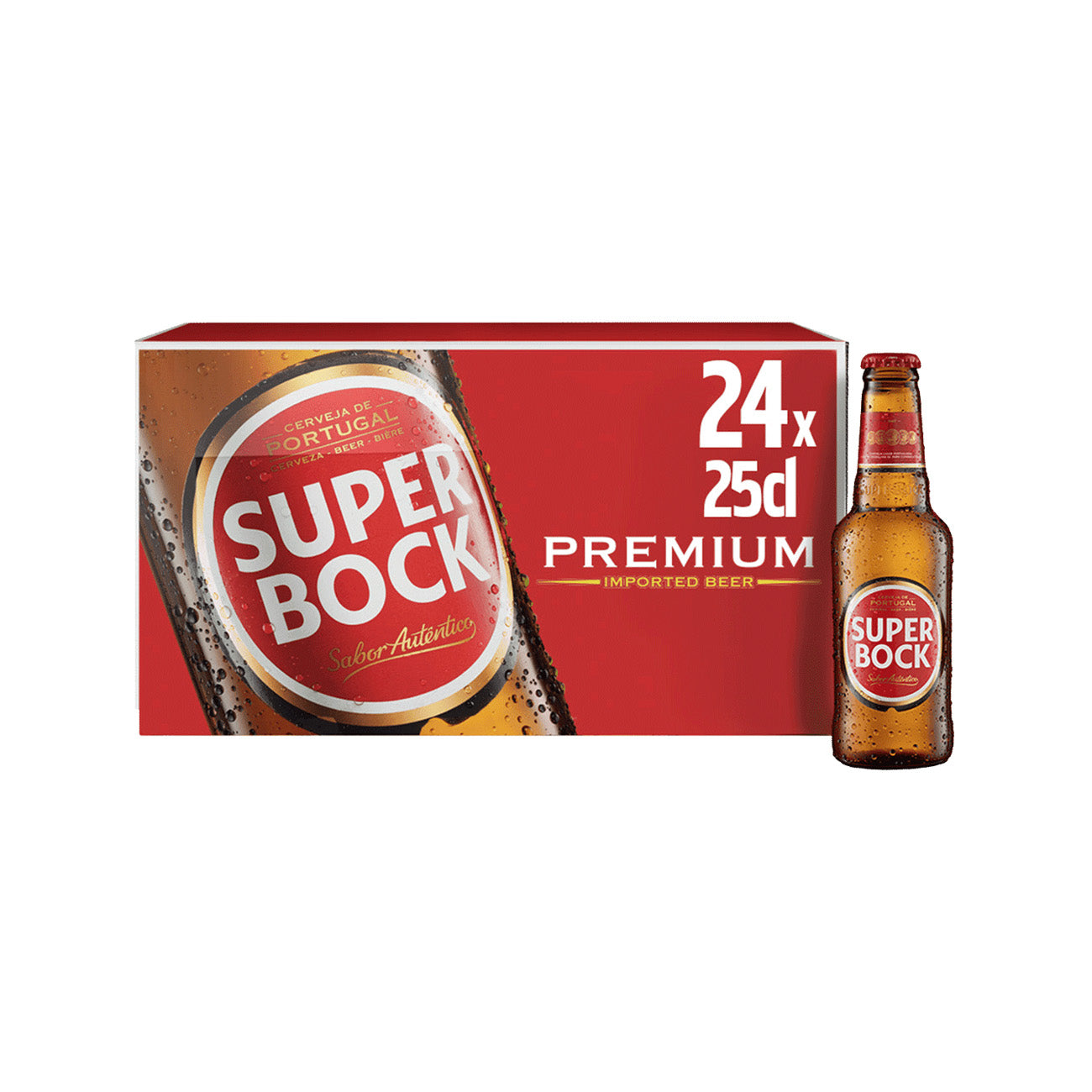 DE: Super Bock Lager Bier 25cl 24 Pack als MHI mit roter Originalverpackung und sichtbaren Flaschen, portugiesisches Lagerbier mit mildem und erfrischendem Geschmack.
FR: Super Bock Lager Biere 25cl 24 Pack en visuel MHI avec emballage rouge et bouteilles visibles, bière portugaise classique au goût doux et rafraîchissant.
IT: Super Bock Lager Birra 25cl 24 Pack in visivo MHI con confezione rossa e bottiglie visibili, birra portoghese dal gusto fresco e delicato.