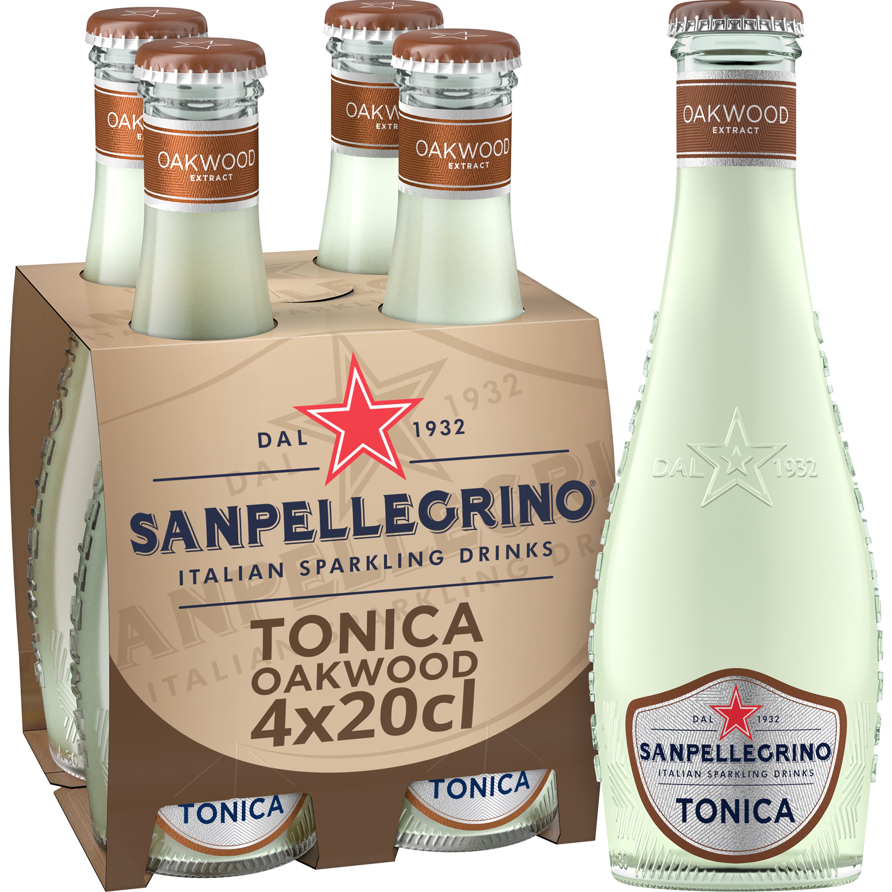 „Sanpellegrino Tonica Oakwood – pack de 4 bouteilles de 20cl d’eau tonique italienne pétillante avec extrait de chêne.“
Deutsch (DE):
„Sanpellegrino Tonica Oakwood – 4er-Pack italienisches Tonic Water mit Eichenextrakt, 20cl-Flaschen.“
Italienisch (IT):
„Sanpellegrino Tonica Oakwood – confezione da 4 bottiglie da 20cl di tonica italiana frizzante con estratto di quercia.“