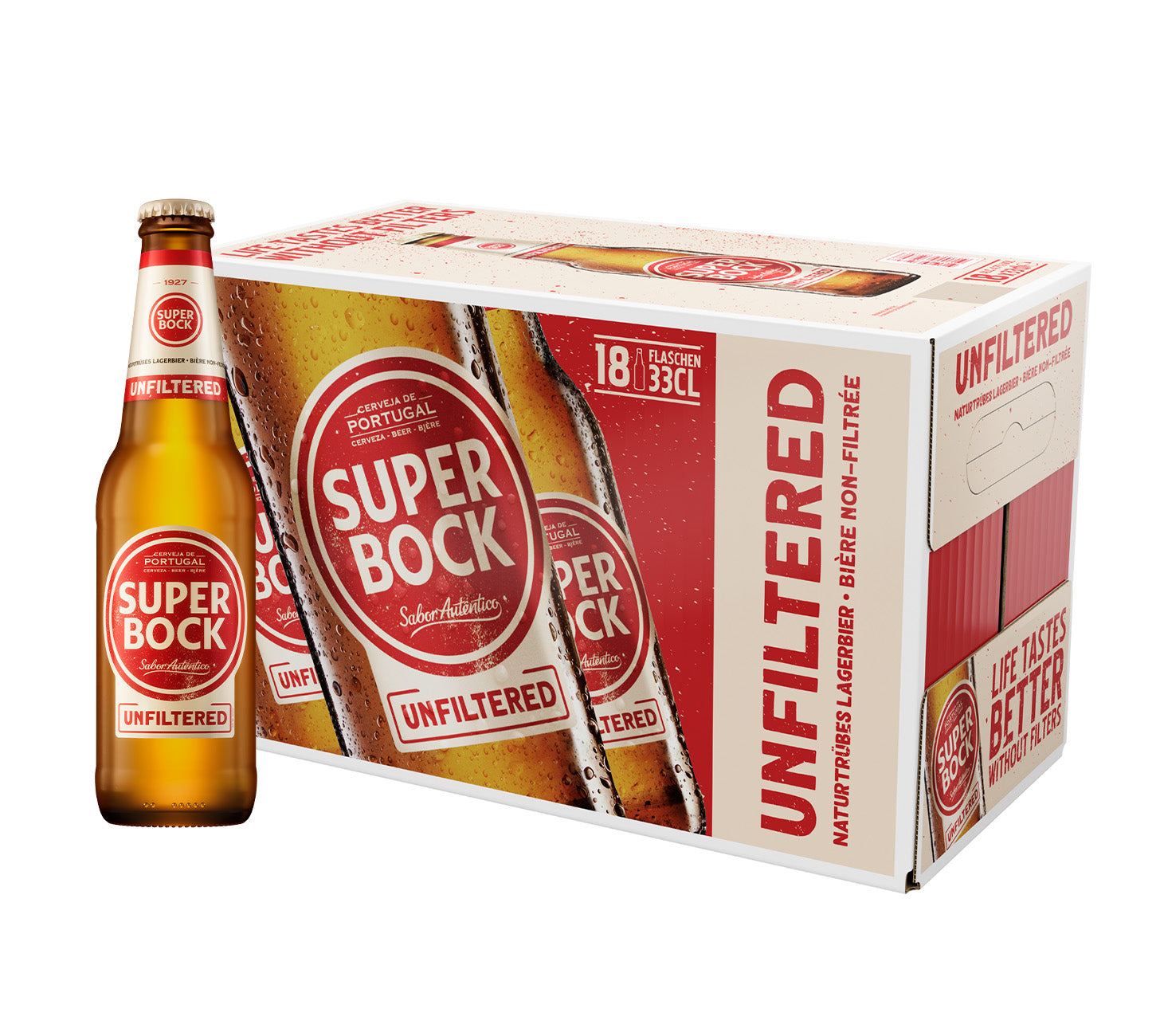DE: Super Bock Unfiltered Bier 33cl 18 Pack – naturtruebes portugiesisches Bier mit vollmundigem Geschmack.
Keywords: super bock unfiltered, portugiesisches bier, feldschloesschen getraenkeshop
FR: Super Bock Unfiltered Biere 33cl 18 Pack – biere portugaise non filtre, au gout intense et authentique.
Keywords: super bock unfiltered, biere portugaise, feldschloesschen getraenkeshop
IT: Super Bock Unfiltered Birra 33cl 18 Pack – birra portoghese non filtrata, dal gusto pieno e autentico.
Keywords: super boc