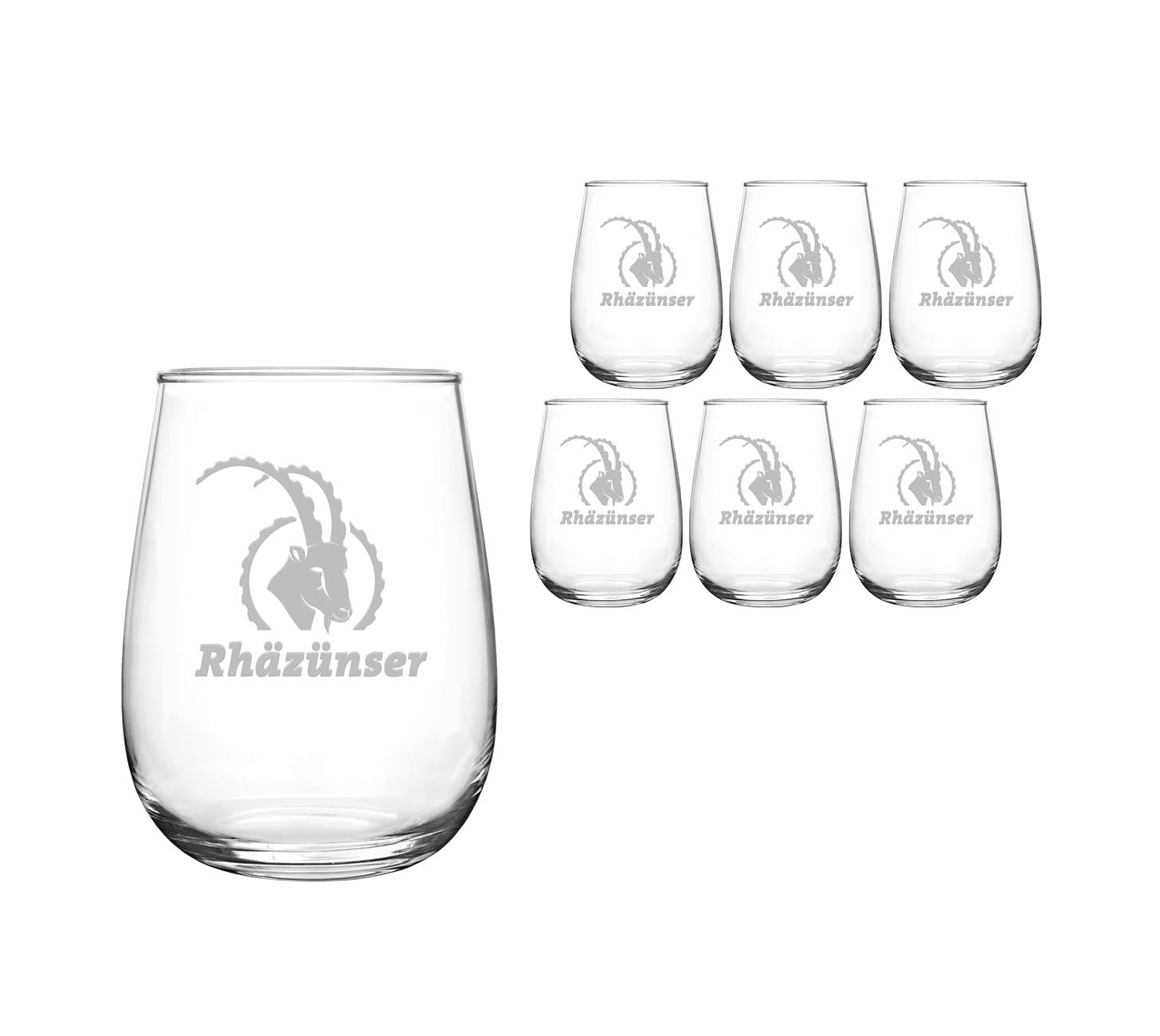 DE: Rhäzünser Glas-Set 6×20 cl, sechs kleine Wassergläser mit Rhäzünser-Logo.
FR: Set de verres Rhäzünser 6×20 cl, six petits verres à eau avec logo Rhäzünser.
IT: Set bicchieri Rhäzünser 6×20 cl, sei piccoli bicchieri da acqua con logo Rhäzünser.