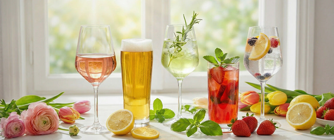 DE: Bunte Getränke und Bier im Glas  FR: Boissons colorées et bière dans des verres  IT: Bevande colorate e birra nei bicchieri