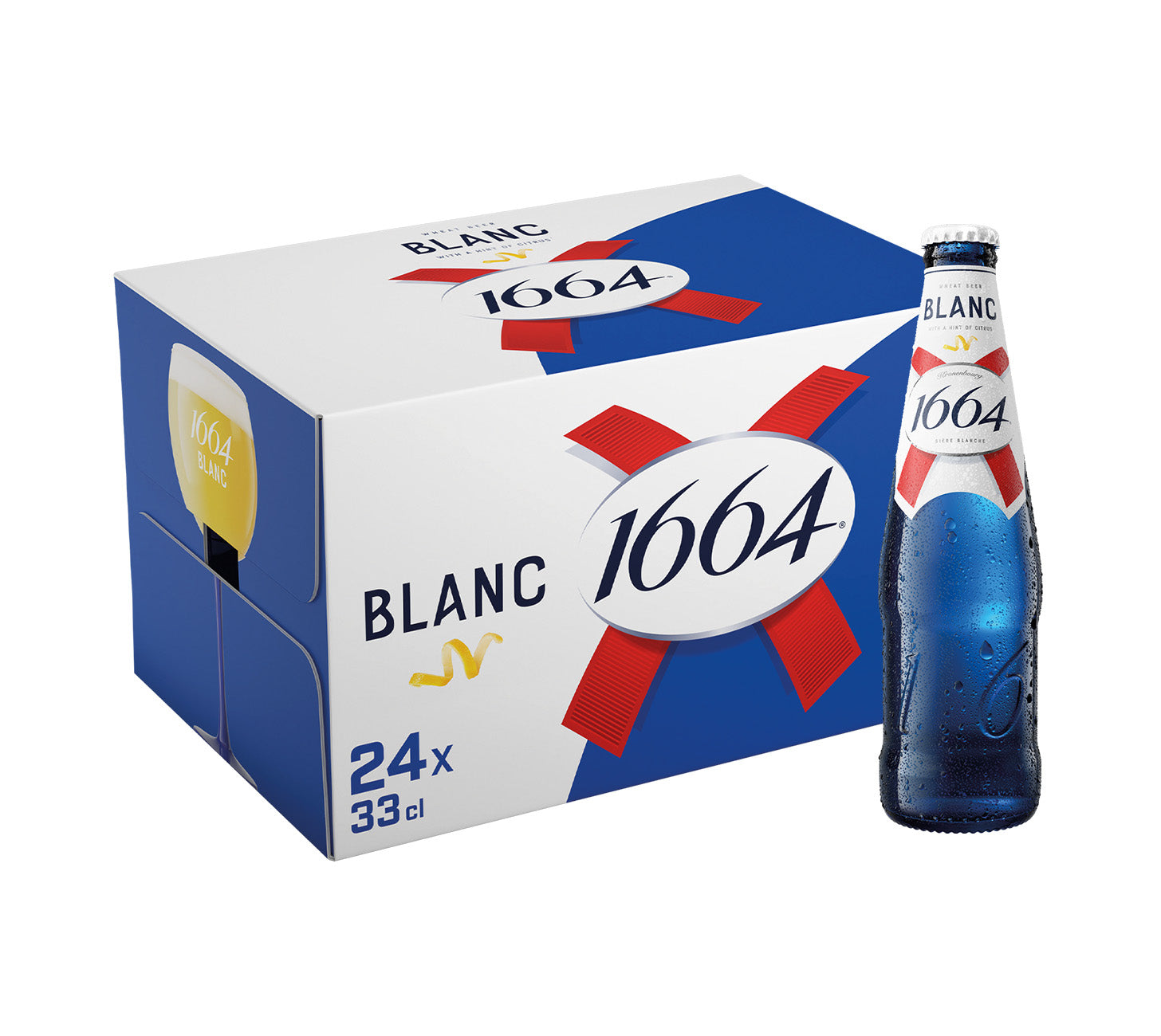 • DE: 1664 Blanc – Pack mit blauer Bierflasche und 24x33cl Karton, Premium Weizenbier
• FR: 1664 Blanc – pack avec bouteille bleue et carton 24x33cl, biere de ble premium
• IT: 1664 Blanc – confezione con bottiglia blu e cartone 24x33cl, birra di frumento premium

Keywords: 1664 blanc, bierflasche, weizenbier, feldschloesschen-getraenkeshop