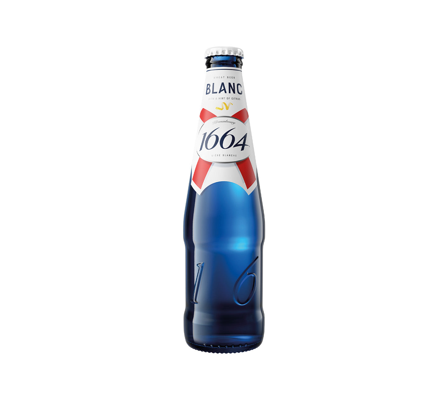 DE: 1664 Blanc Weizenbier 33 cl, Premiumbier aus Frankreich, erfrischend, prickelnd, fruchtige Zitrusnoten, exotische Aromen, elegante Flasche vor neutralem Hintergrund.

FR: 1664 Blanc bière blanche 33 cl, bière premium de France, rafraîchissante et pétillante, notes d’agrumes et arômes exotiques, bouteille élégante sur fond neutre.

IT: 1664 Blanc birra di frumento 33 cl, birra premium francese, rinfrescante e frizzante, note agrumate e aromi esotici, bottiglia elegante su sfondo neutro.