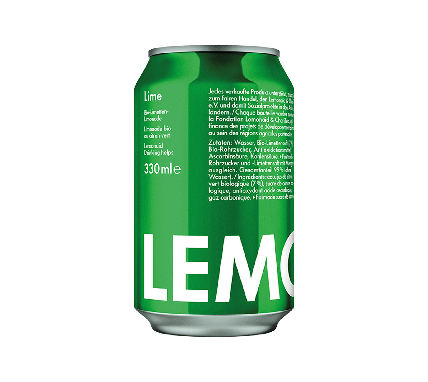 DE: Lemonaid Limette 12x0,33l – das Original mit viel Bio-Limettensaft, etwas Rohrzucker und Wasser. Frisch, ehrlich & fair – ohne künstliche Zusatzstoffe.
Keywords: lemonaid-limette, bio-limonade, fairtrade, frisch, dose

FR: Lemonaid Limette 12x0,33l – l’original avec beaucoup de jus de citron vert bio, un peu de sucre de canne & eau. Fraîche, honnête & équitable.
Keywords: lemonaid-limette, limonade-bio, fairtrade, fraiche, canette

IT: Lemonaid Limette 12x0,33l – l’originale con tanto succo di lime bio,