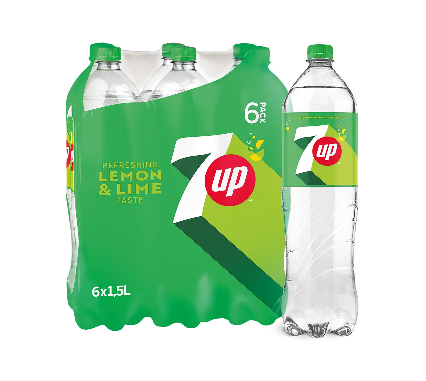DE: 7UP Softdrink PET 150cl 6-Pack MHI, originale Zitronen-Limetten-Limonade, Pack mit Einzelflasche visualisiert, vor neutralem Hintergrund.

FR: 7UP boisson PET 150cl pack de 6 MHI, limonade citron-lime originale avec bouteille individuelle, sur fond neutre.

IT: 7UP soft drink PET 150cl confezione da 6 MHI, limonata originale con bottiglia singola, su sfondo neutro.

Keywords: 7up mhi 150cl, softdrink, limonade