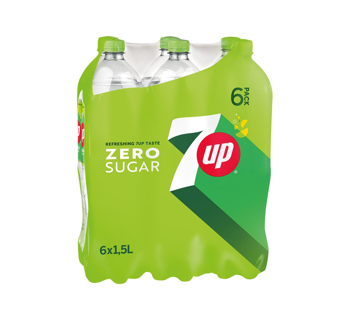 DE: 7UP Zero Softdrink 150cl 6-Pack, zuckerfreie Zitronen-Limetten-Limonade, grosse PET-Flaschen für Haushalt und Vorrat, vor neutralem Hintergrund.

FR: 7UP Zero boisson 150cl pack de 6, limonade citron-citron vert sans sucre, grandes bouteilles PET, sur fond neutre.

IT: 7UP Zero soft drink 150cl confezione da 6, limonata senza zucchero in bottiglie PET grandi, su sfondo neutro.

Keywords: 7up zero 150cl, softdrink pet, limonade