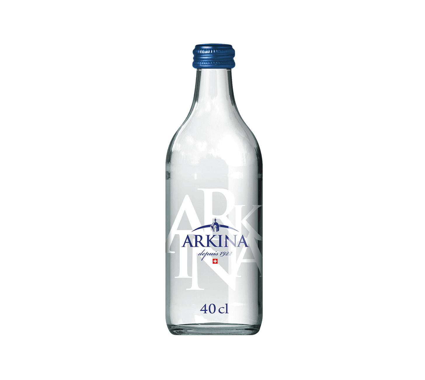 DE: Arkina Blau ohne Kohlensäure 40cl – stilles Mineralwasser in der Glasflasche.

FR: Arkina Bleu sans gaz 40cl – eau minérale plate en bouteille en verre.

IT: Arkina Blu senza gas 40cl – acqua minerale naturale senza bollicine in bottiglia di vetro.