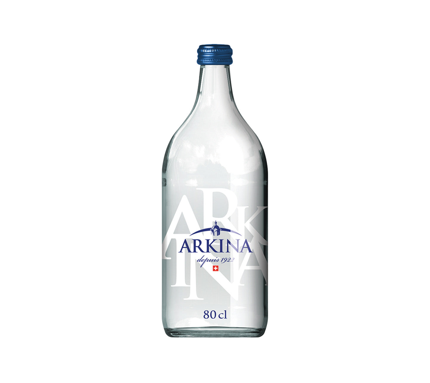 DE: Arkina Blau ohne Kohlensäure 80cl – stilles Mineralwasser in der Glasflasche.

FR: Arkina Bleu sans gaz 80cl – eau minérale plate en bouteille en verre.

IT: Arkina Blu senza gas 80cl – acqua minerale naturale senza bollicine in bottiglia di vetro.